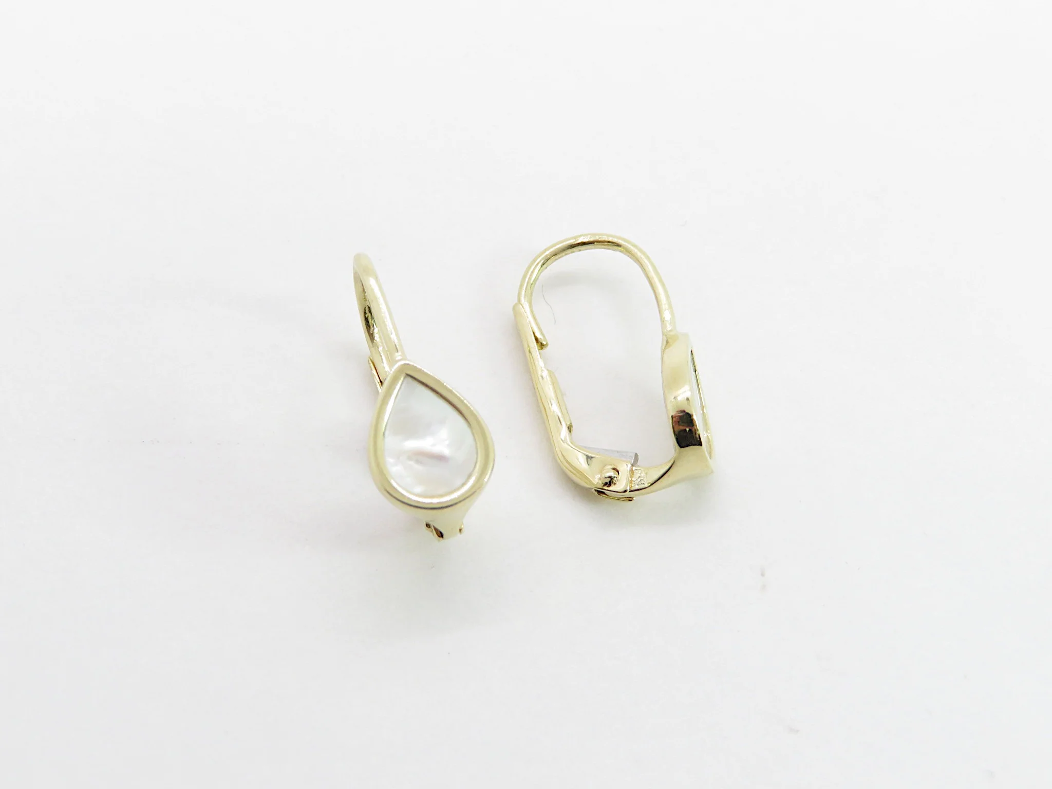10k Bezel Mother of Pearl Teardrop Earrings - Image 3