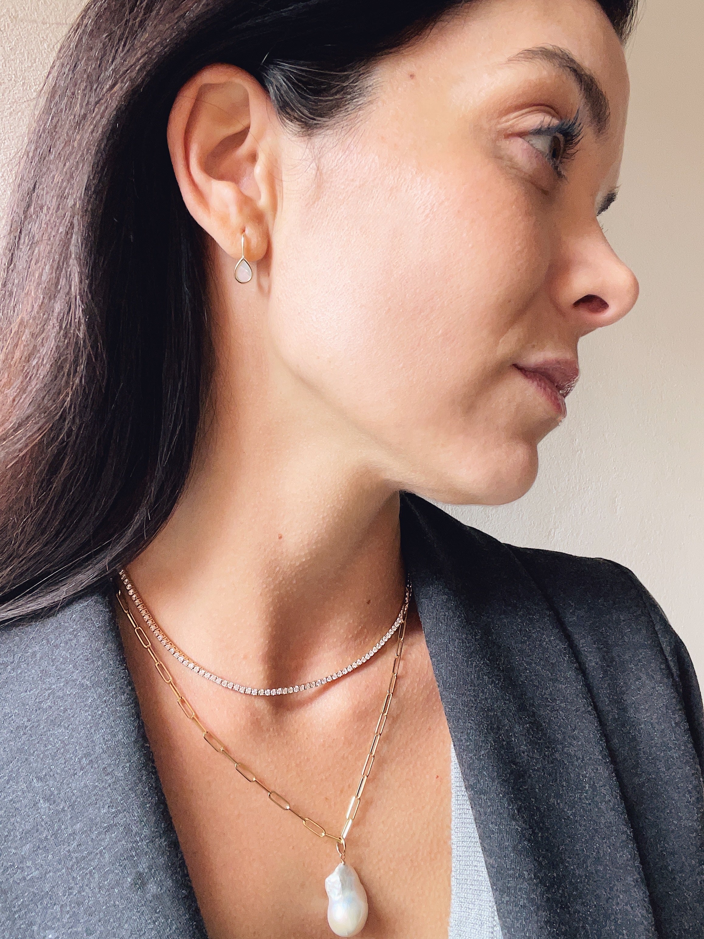 10k Bezel Mother of Pearl Teardrop Earrings - Image 4