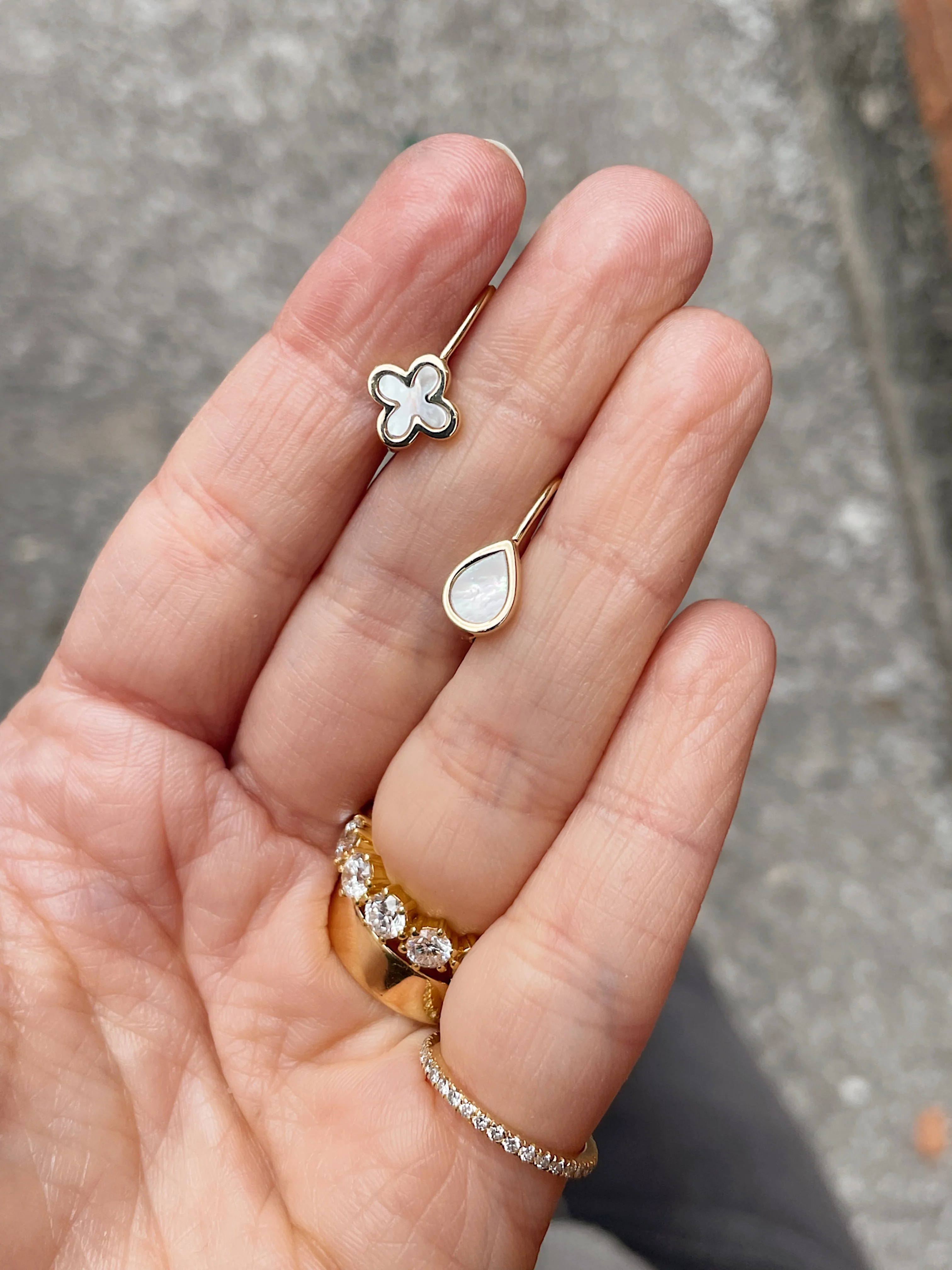 10k Bezel Mother of Pearl Teardrop Earrings - Image 6