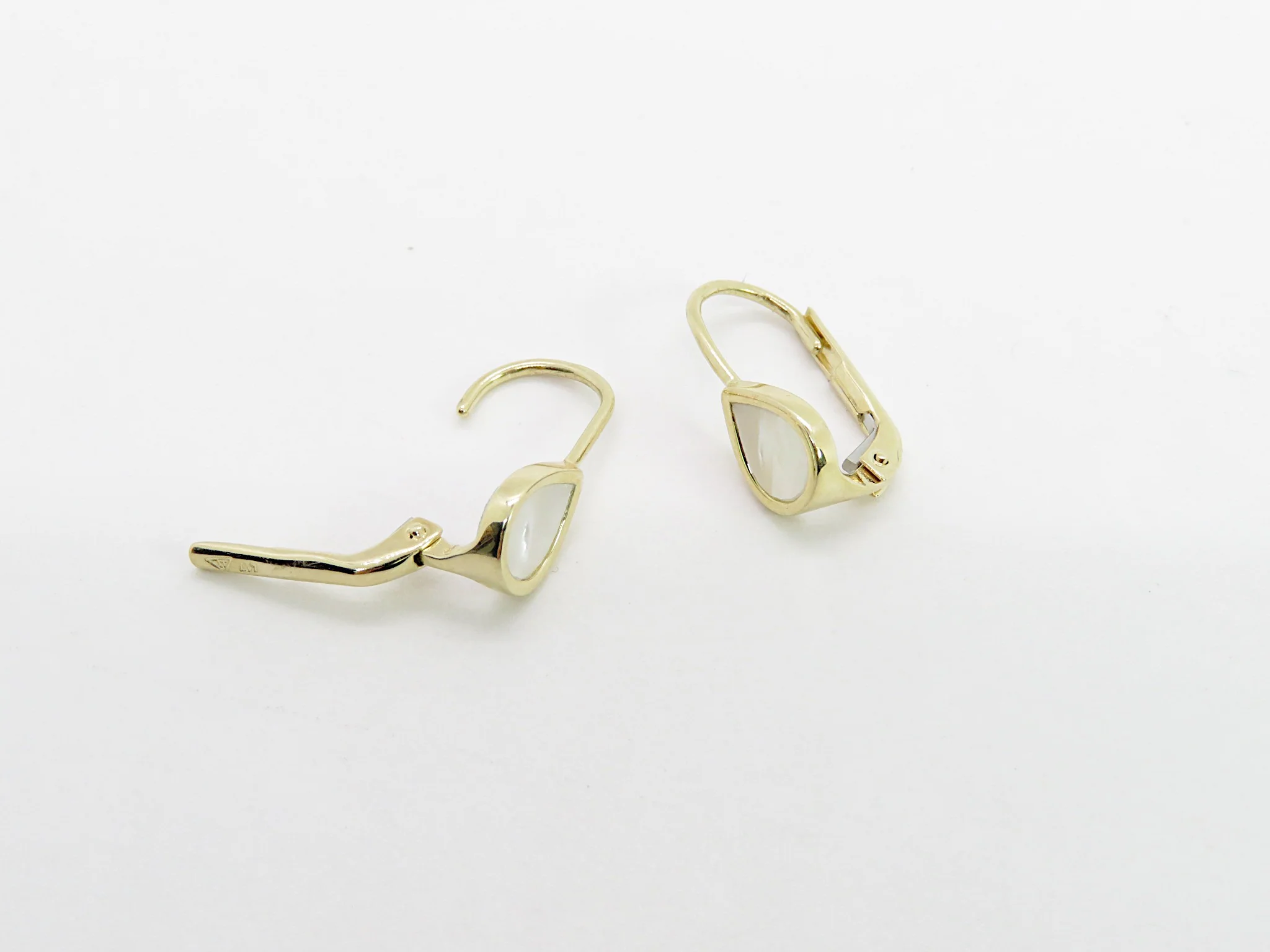 10k Bezel Mother of Pearl Teardrop Earrings - Image 7