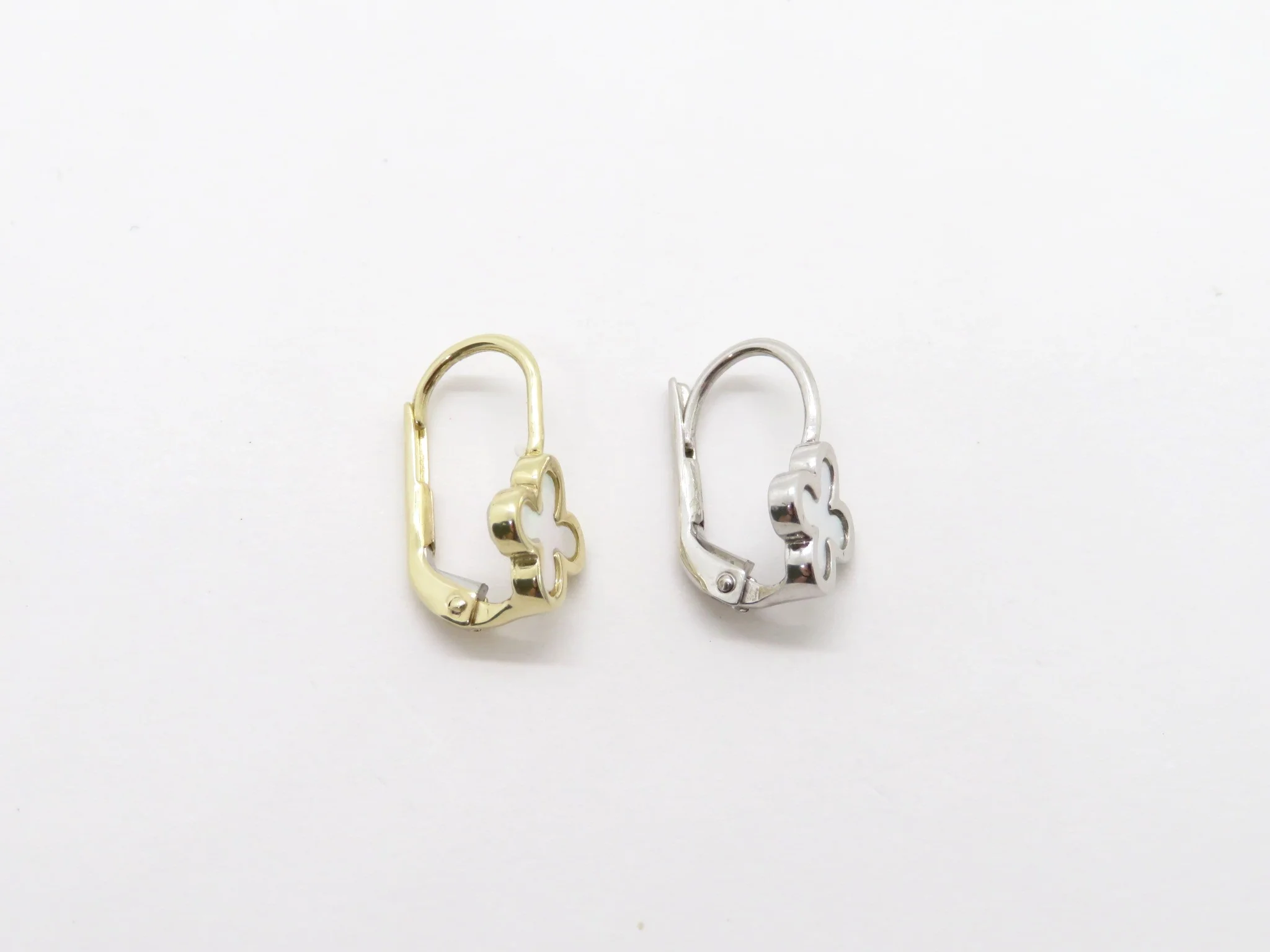 10k Bezel Mother of Pearl Clover Earrings - Image 8