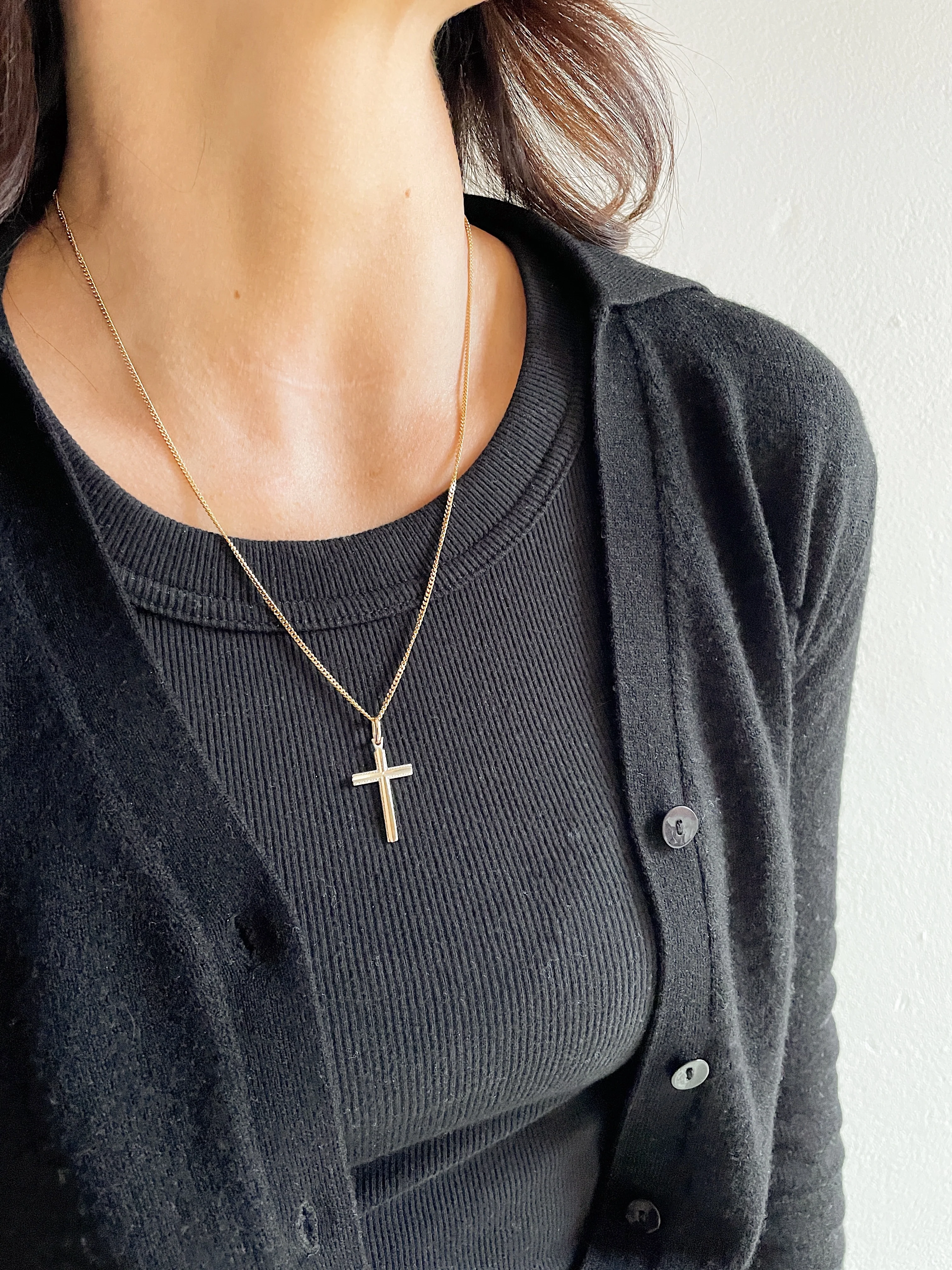 10k Yellow Gold Double Mirrored Cross Pendant - Image 2