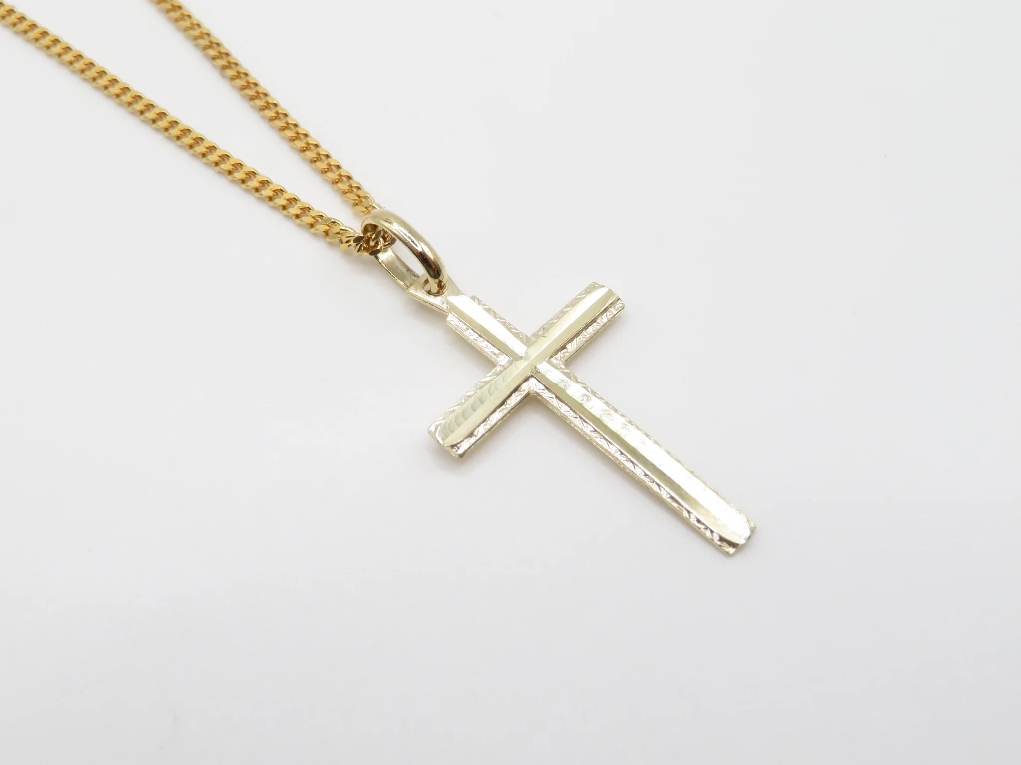 10k Yellow Gold Double Mirrored Cross Pendant - Image 3