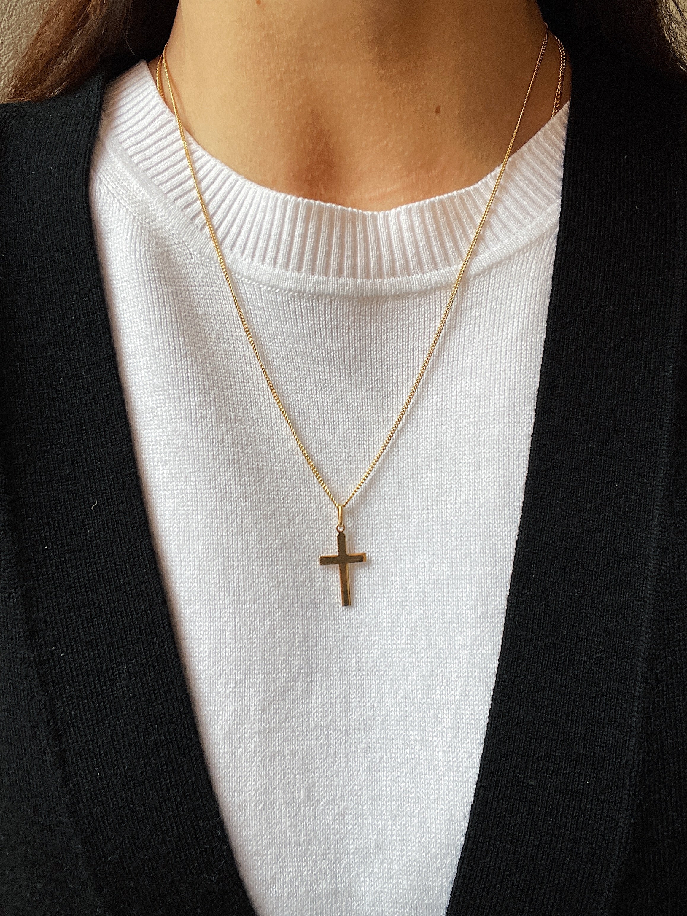 10k Yellow Gold Flat Cross Necklace - Image 2