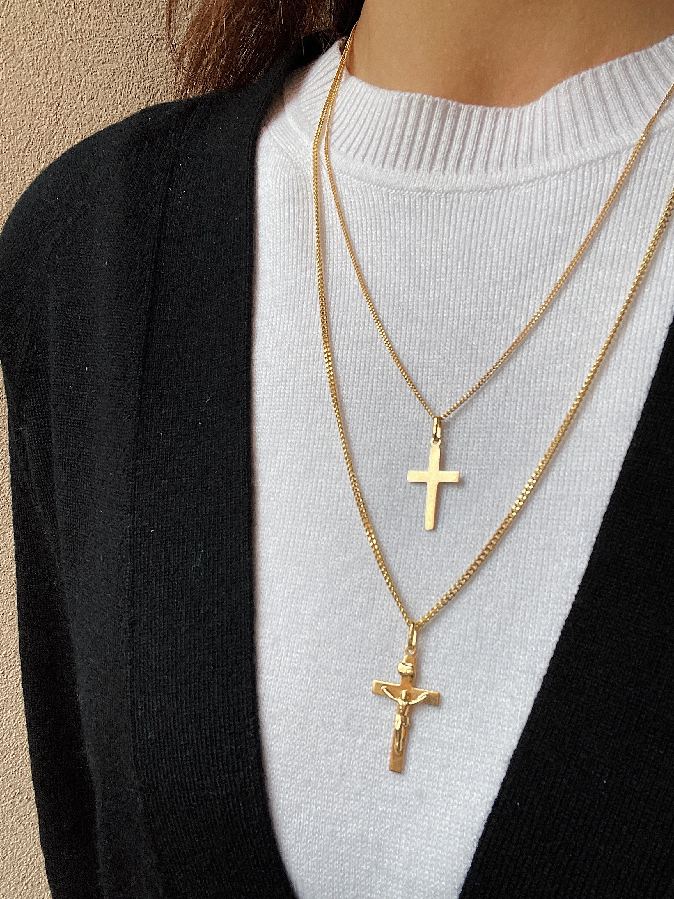 10k Yellow Gold Flat Cross Necklace - Image 7