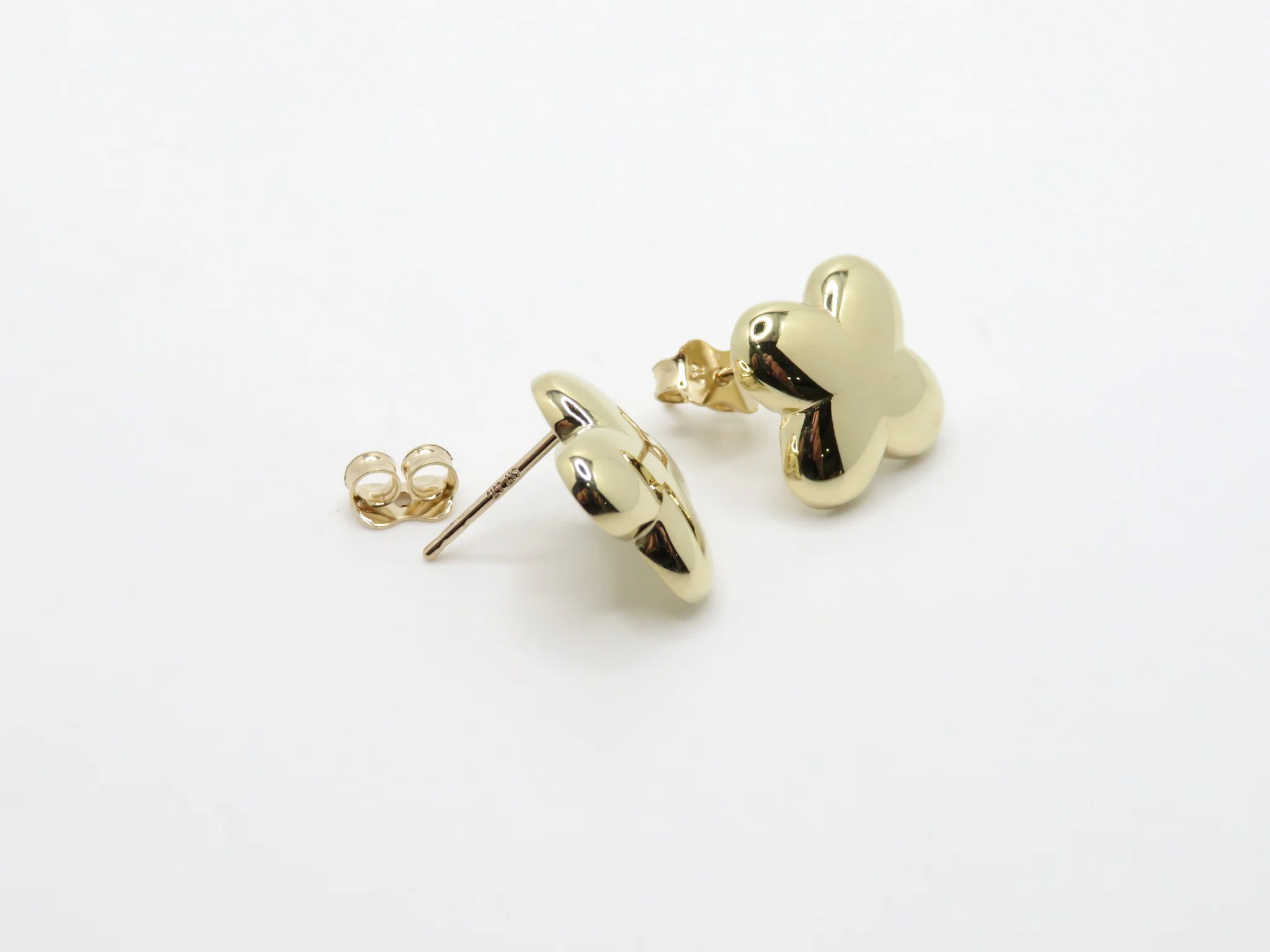 10k Yellow Gold Four Petal Stud Earrings - Image 3