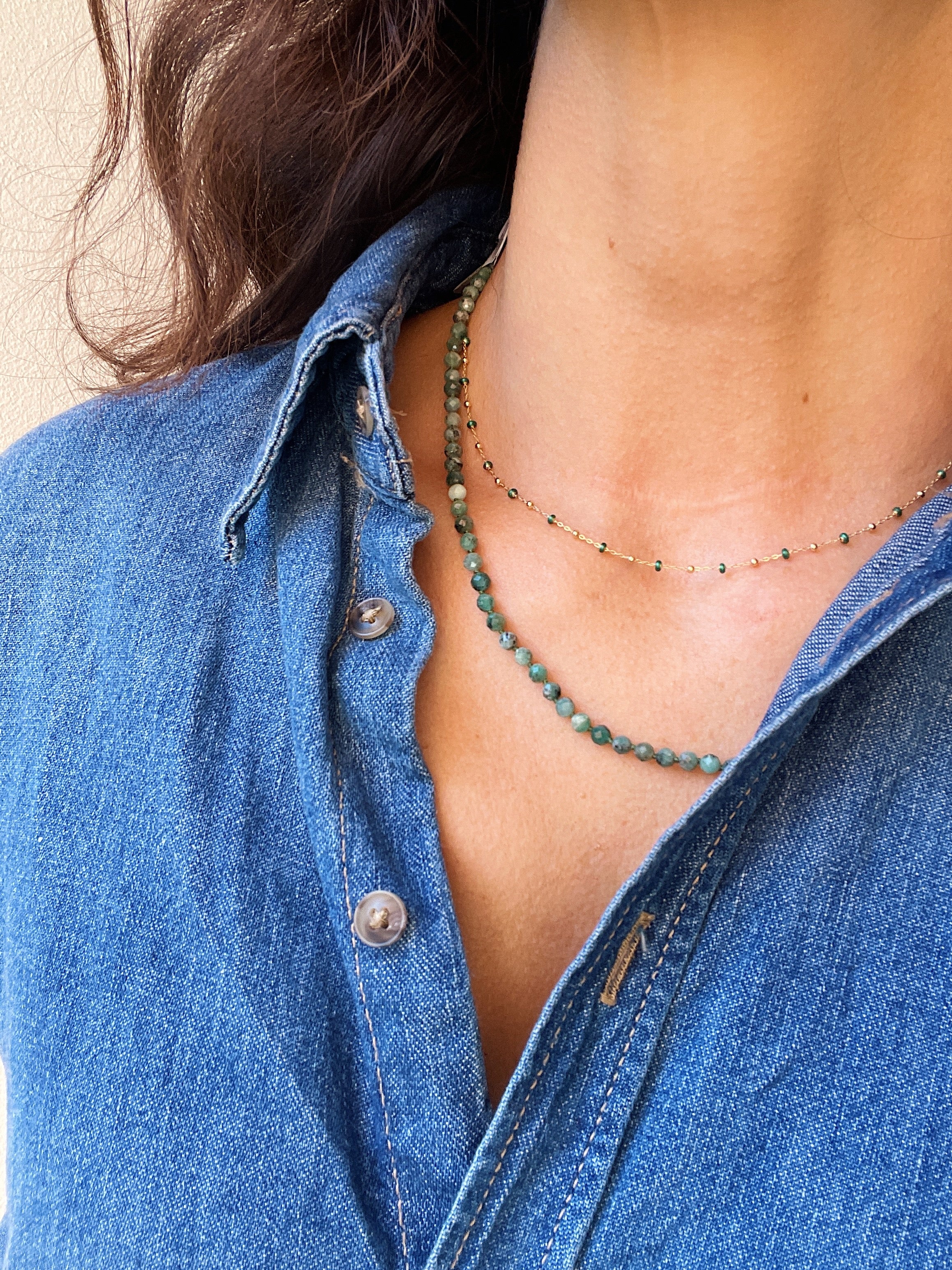 10k Genuine Emerald Bead Necklace - Image 7