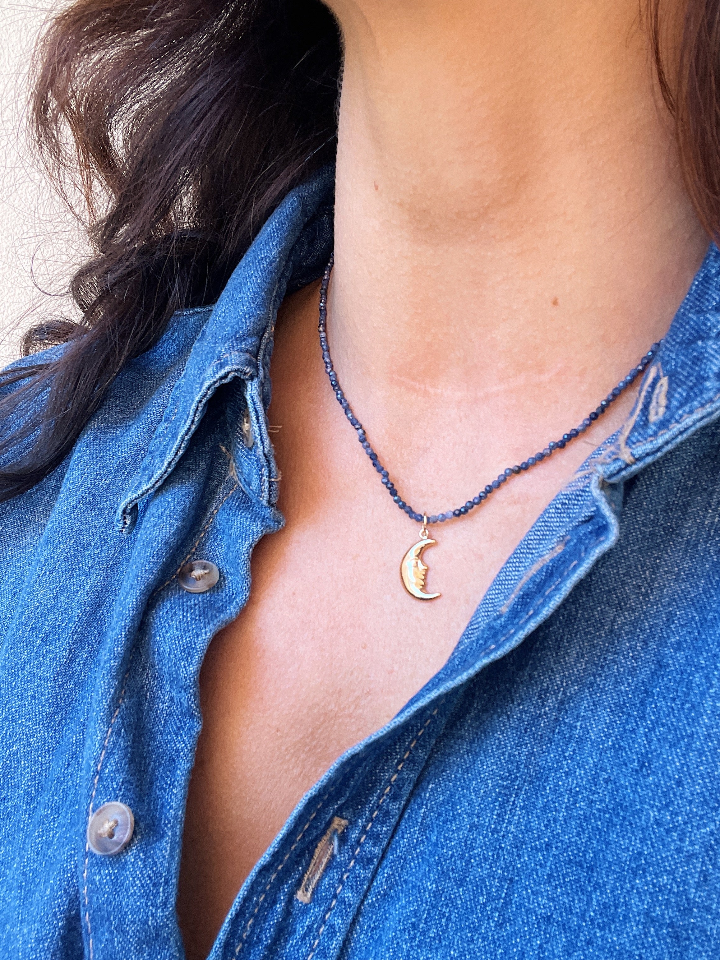 10k Genuine Sapphire Bead Necklace - Image 3