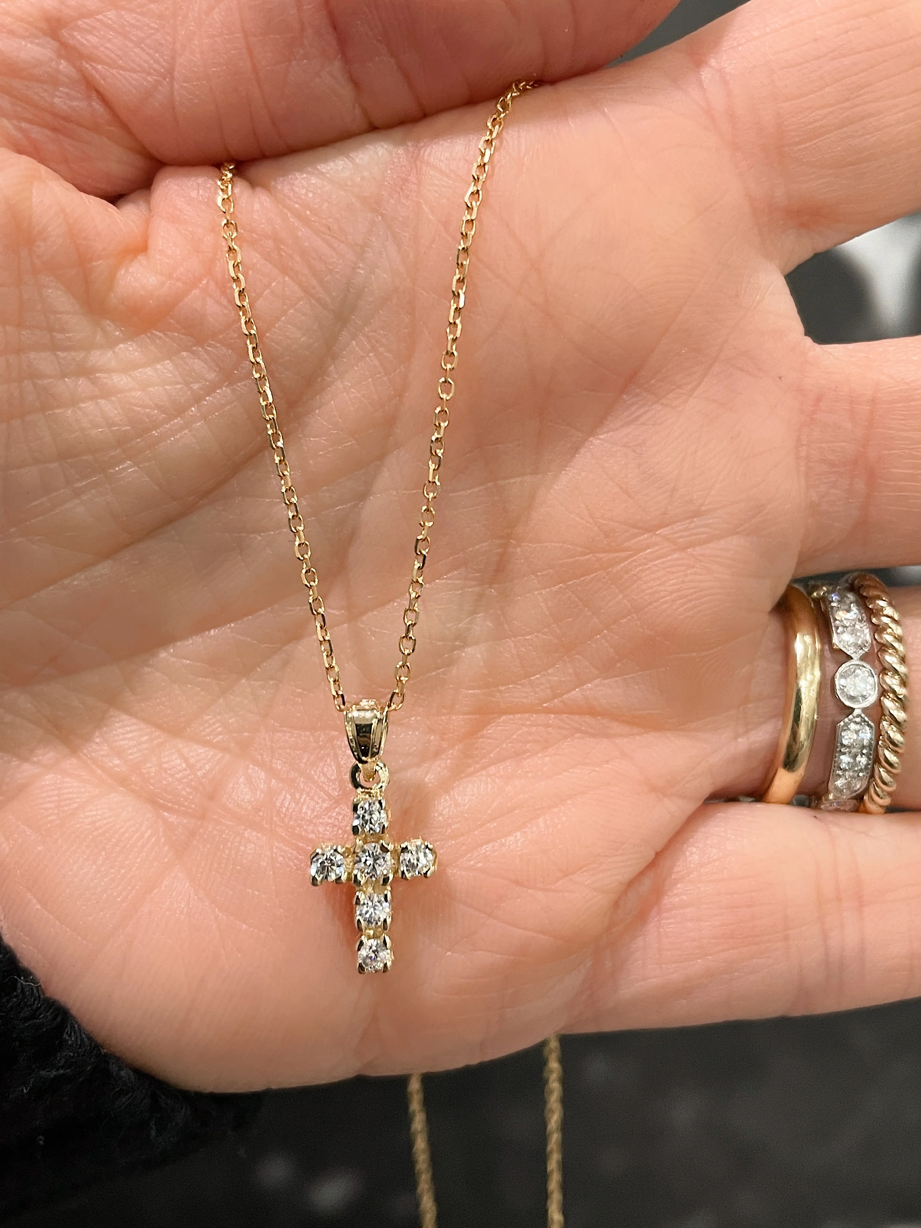10k Yellow Gold Mini Prong Cubic Cross Necklace - Image 3