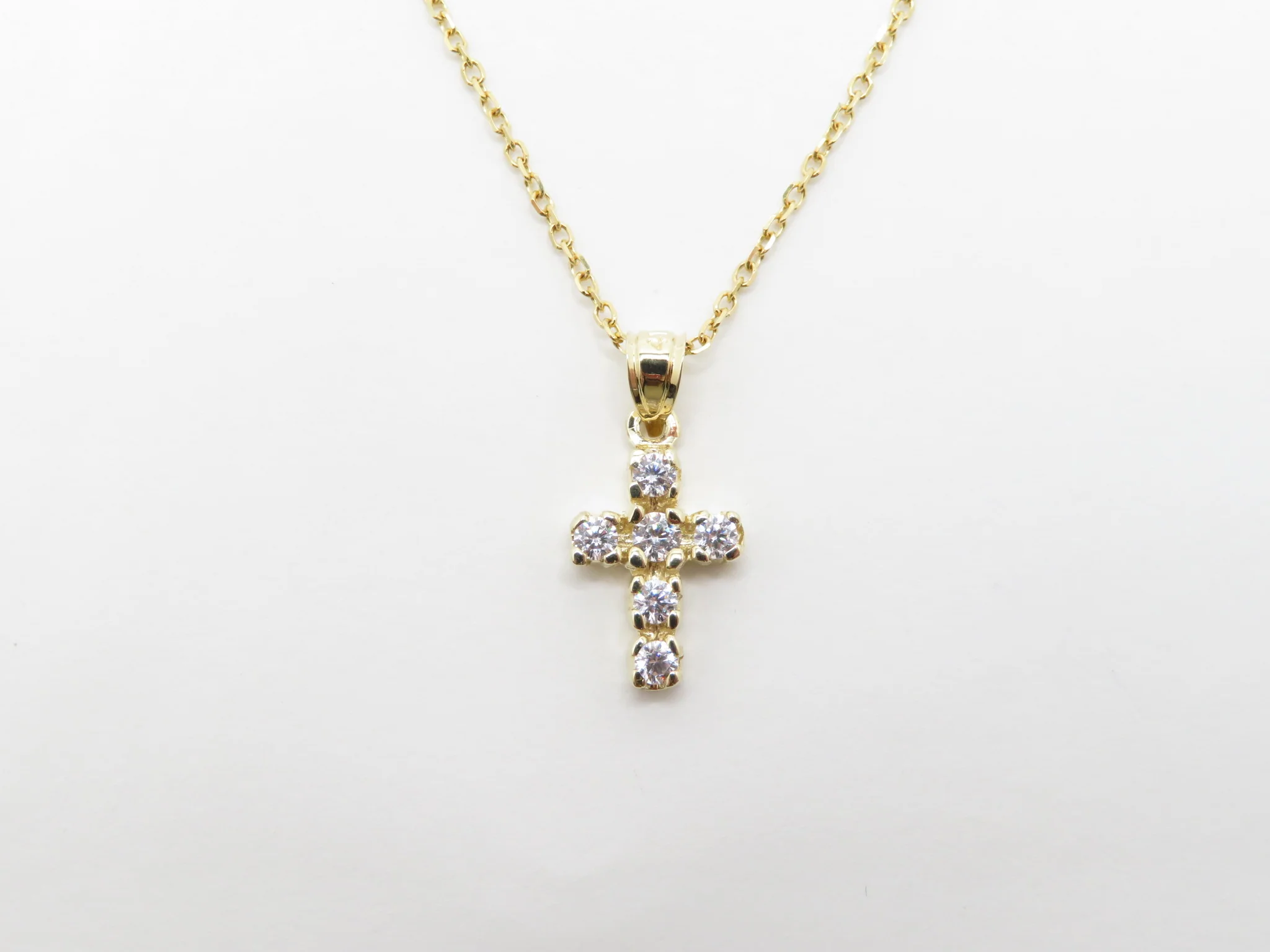 10k Yellow Gold Mini Prong Cubic Cross Necklace - Image 4