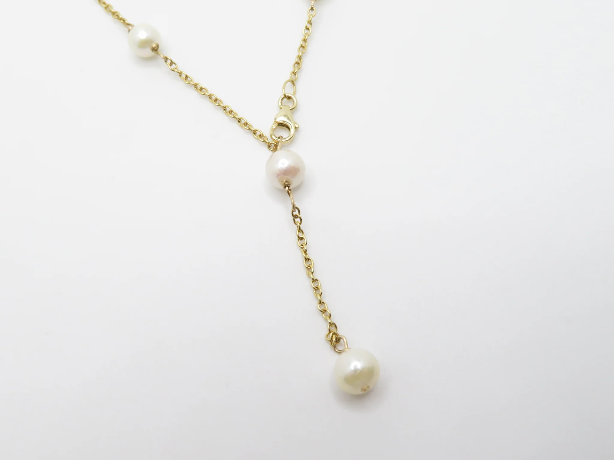 10k Yellow Gold Pearl Station Necklace - Image 3