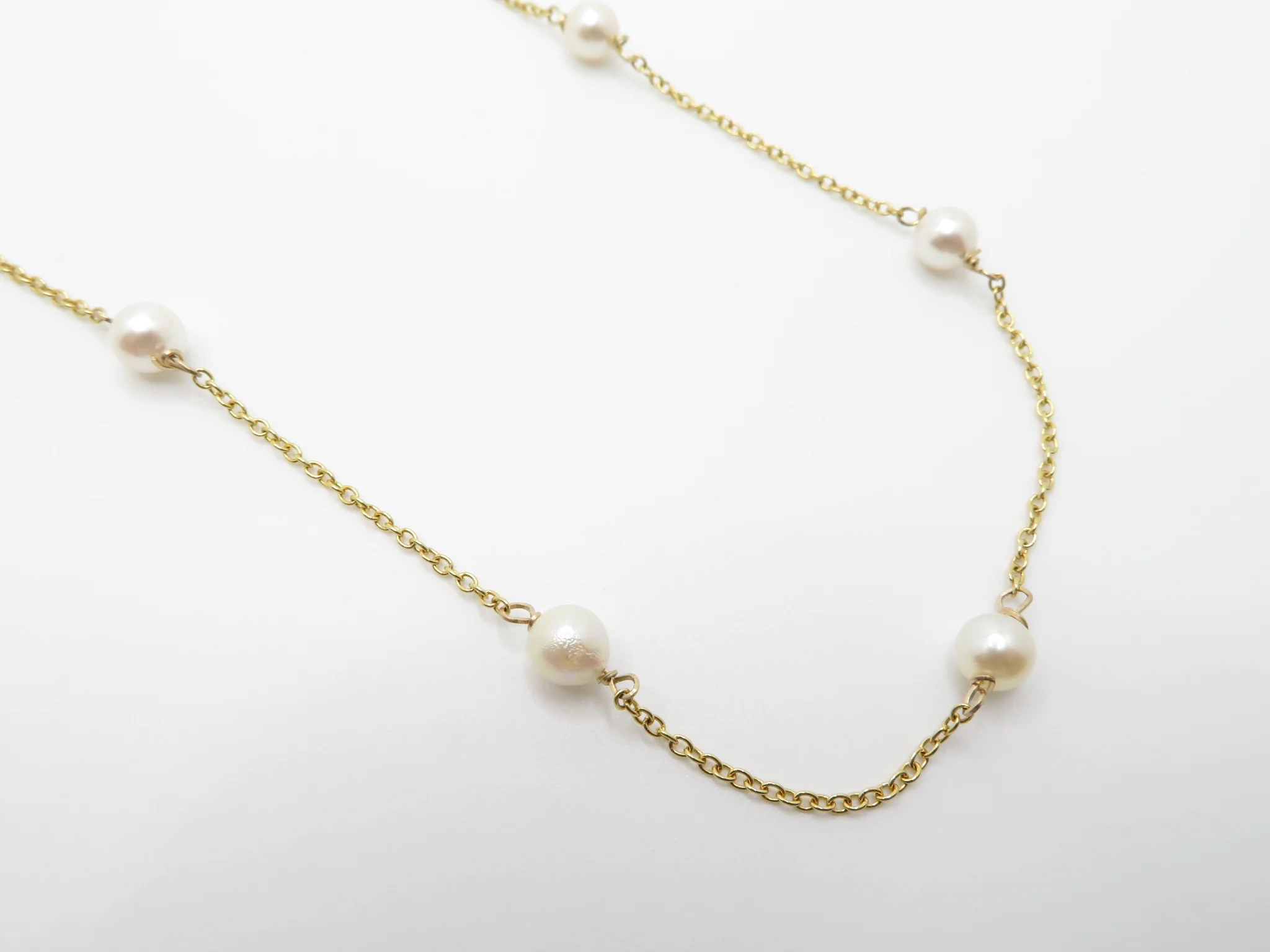 10k Yellow Gold Pearl Station Necklace - Image 5