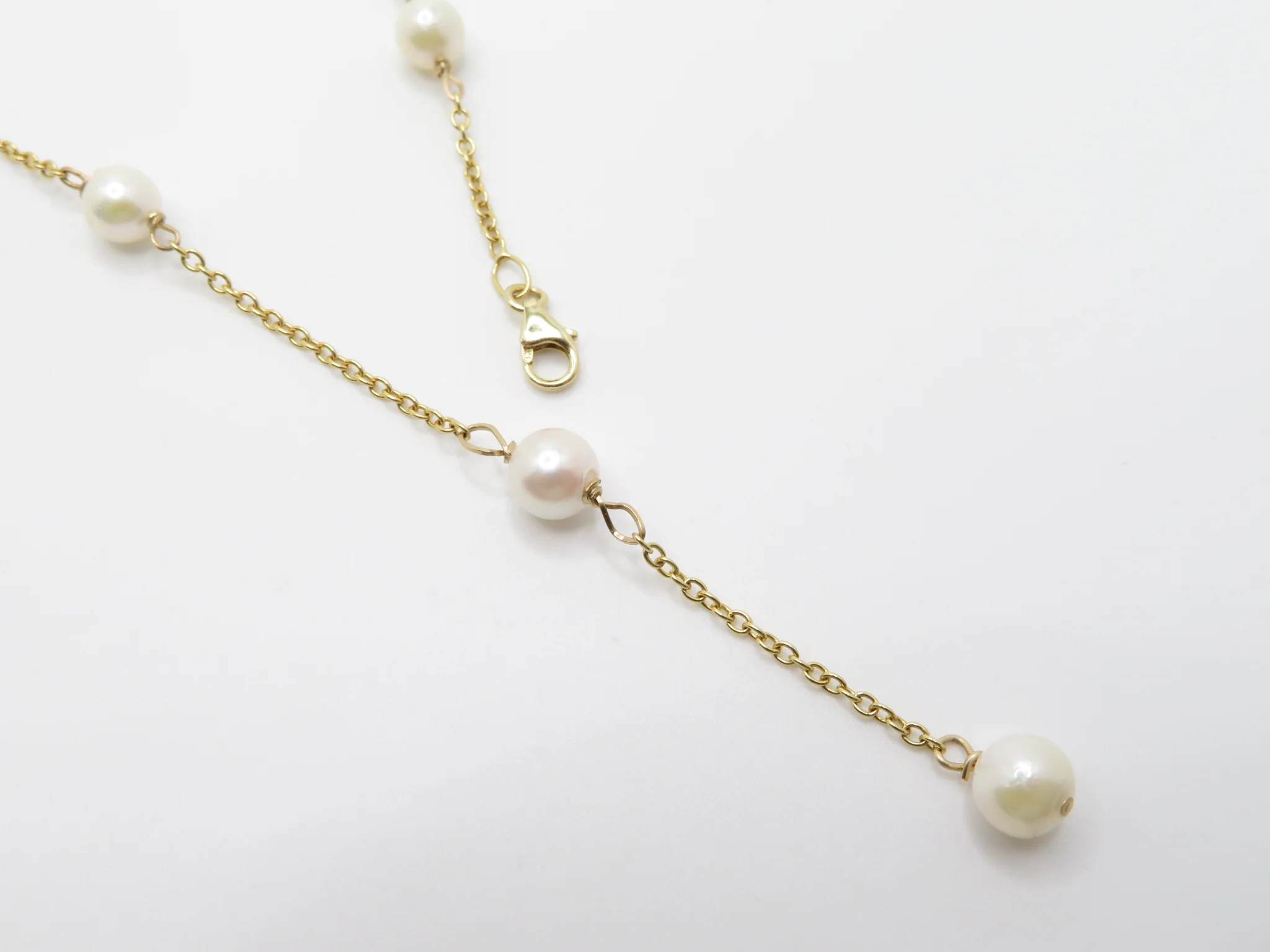 10k Yellow Gold Pearl Station Necklace - Image 6