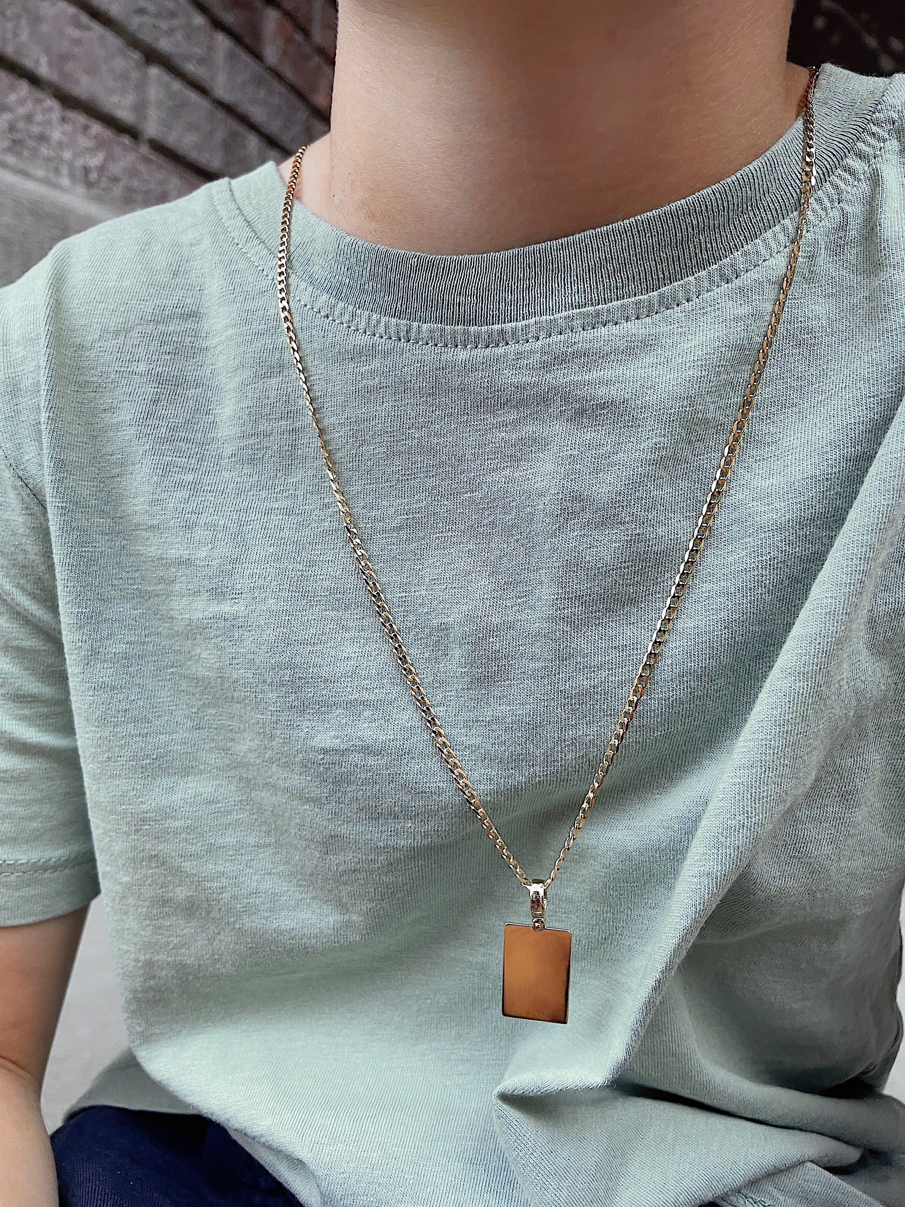 10k Yellow Gold Rectangular Tag Pendant - Image 2