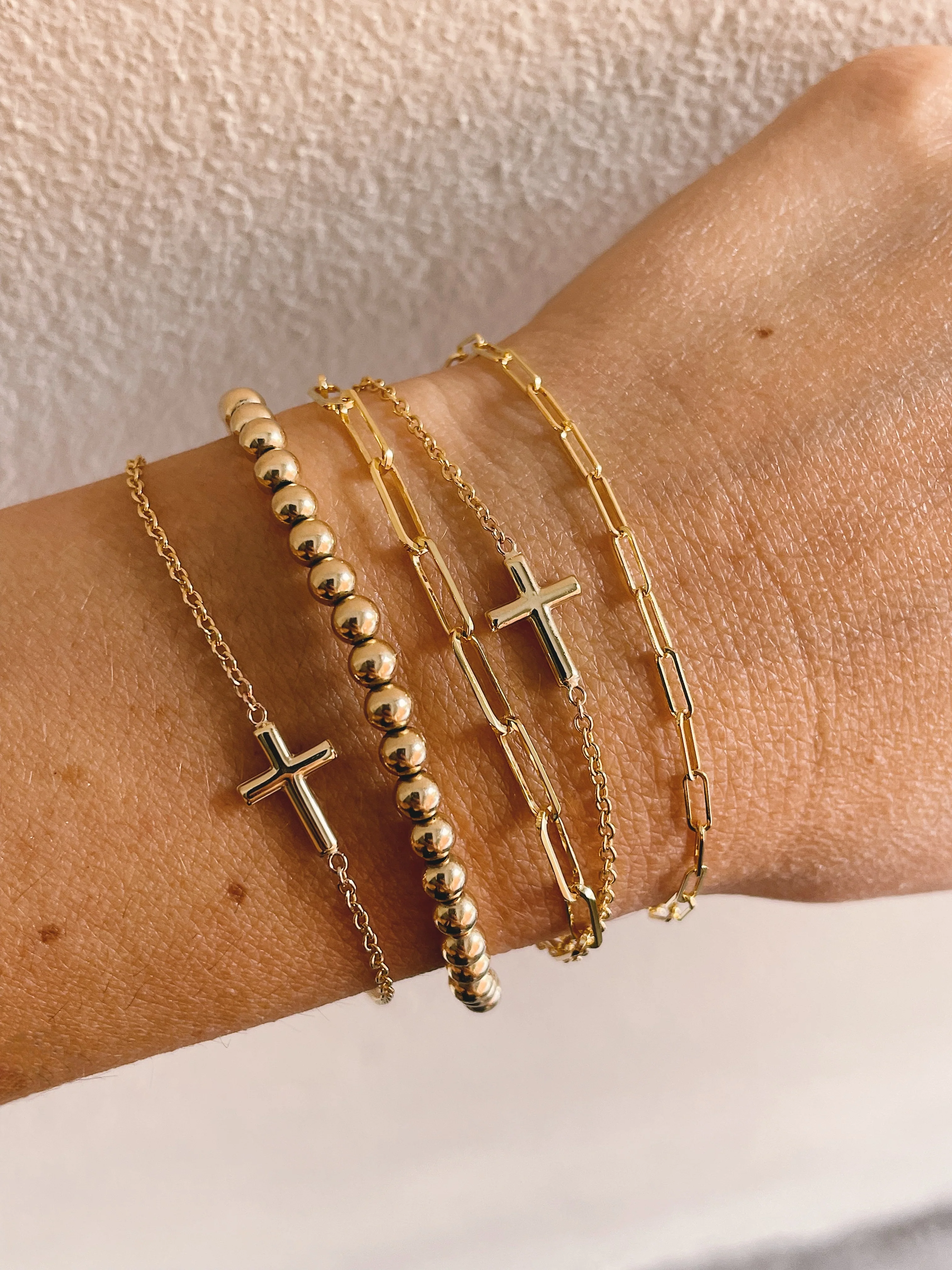 10k Yellow Gold Sideways Cross Bracelet - Image 4
