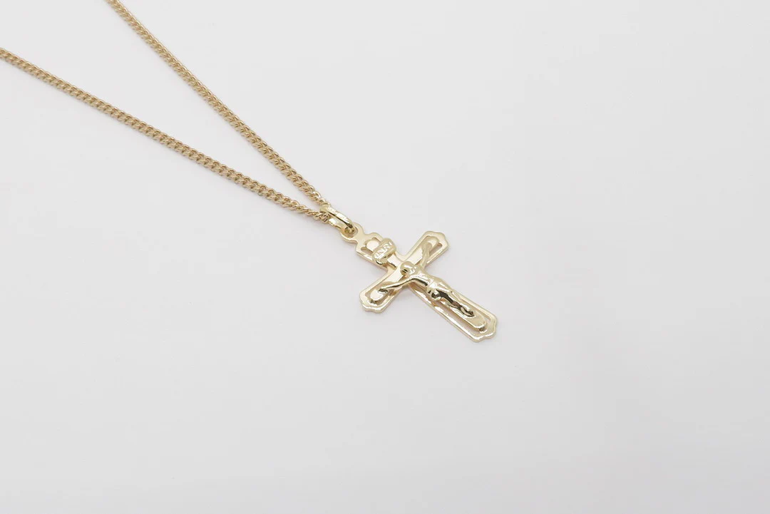 10k Yellow Gold Raised Cross Pendant - Image 4