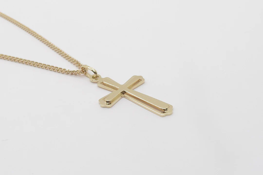 10k Yellow Gold Raised Cross Pendant - Image 5