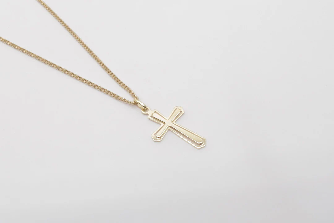 10k Yellow Gold Raised Cross Pendant - Image 7