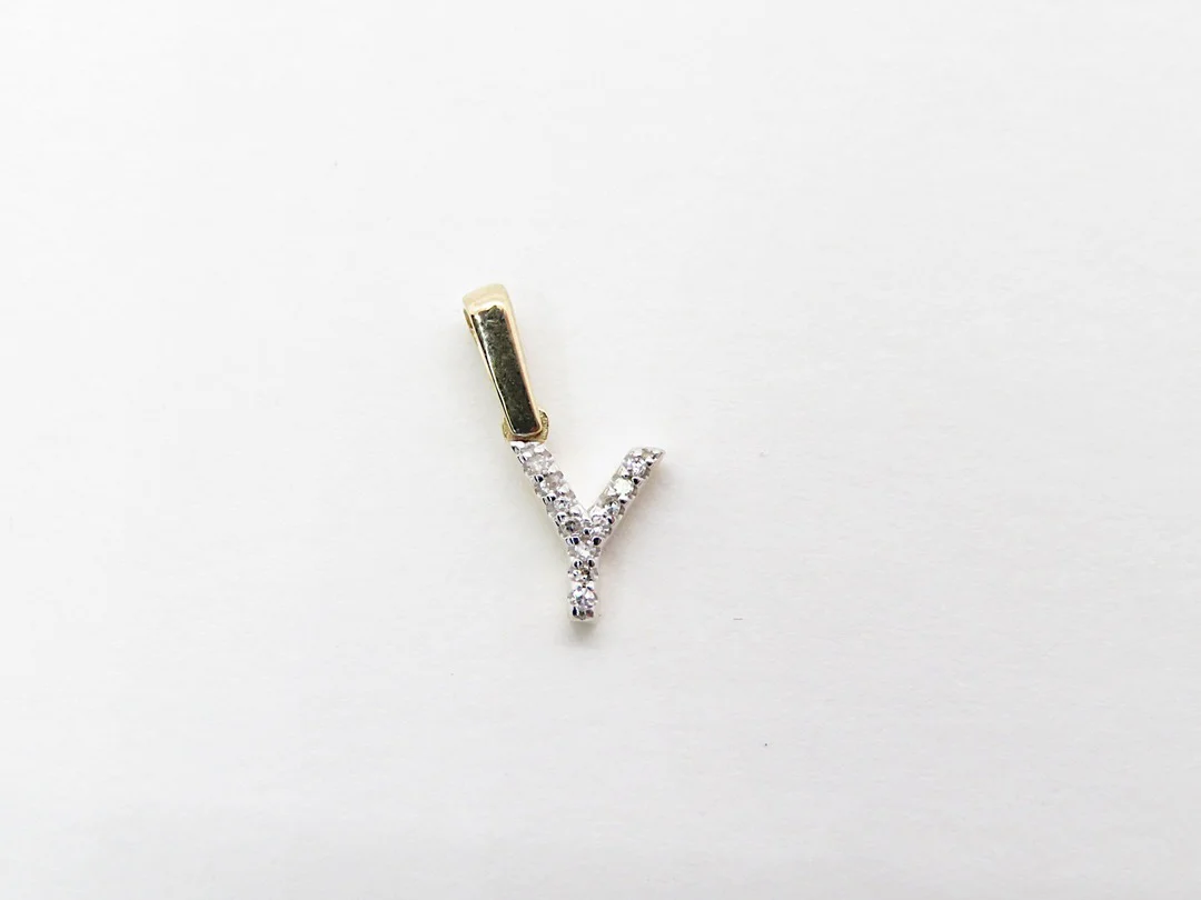 10k Yellow Gold Diamond Initial Pendant - Image 37