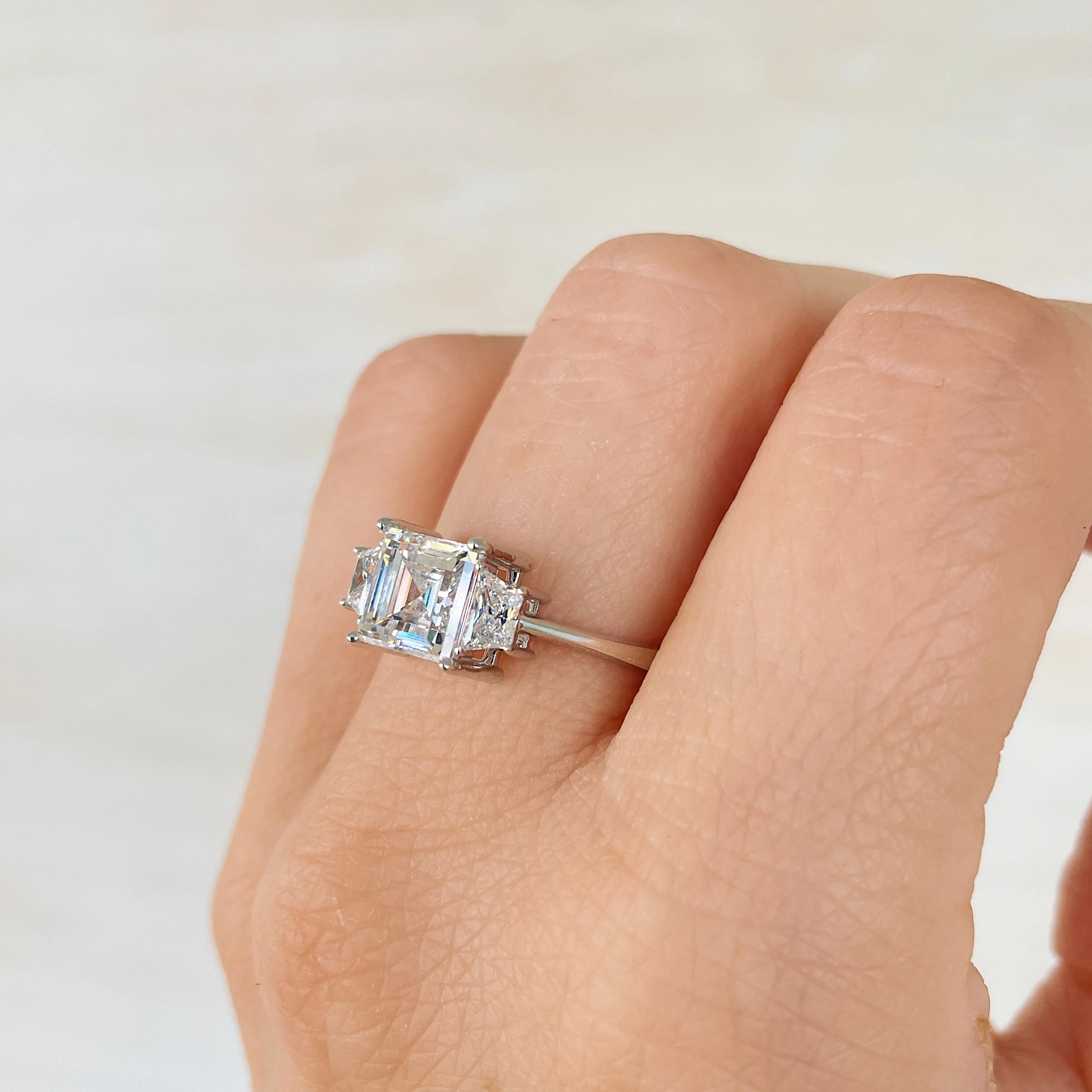 14k Asscher with Trapezoids LAB Ring - Image 3