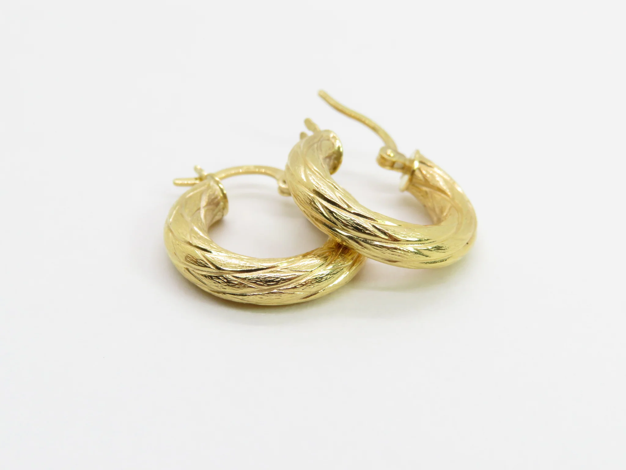 14k Yellow Gold Bark Hoops - Image 3
