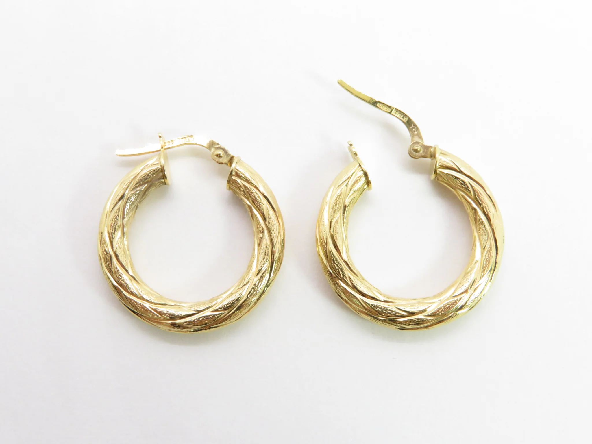 14k Yellow Gold Bark Hoops - Image 4