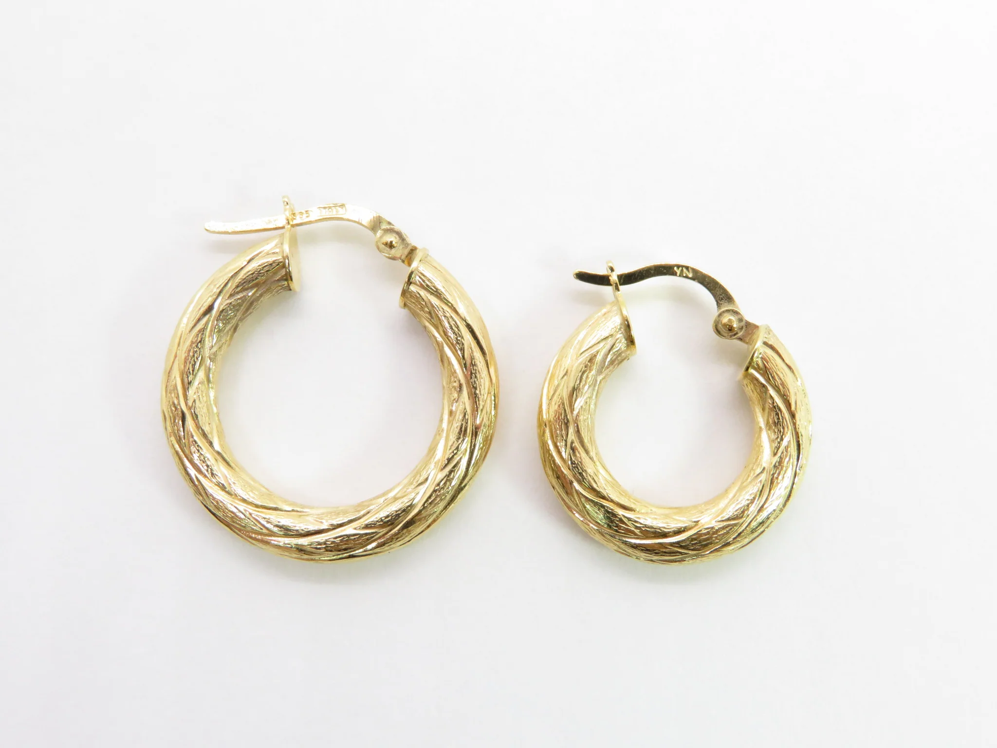 14k Yellow Gold Bark Hoops - Image 6