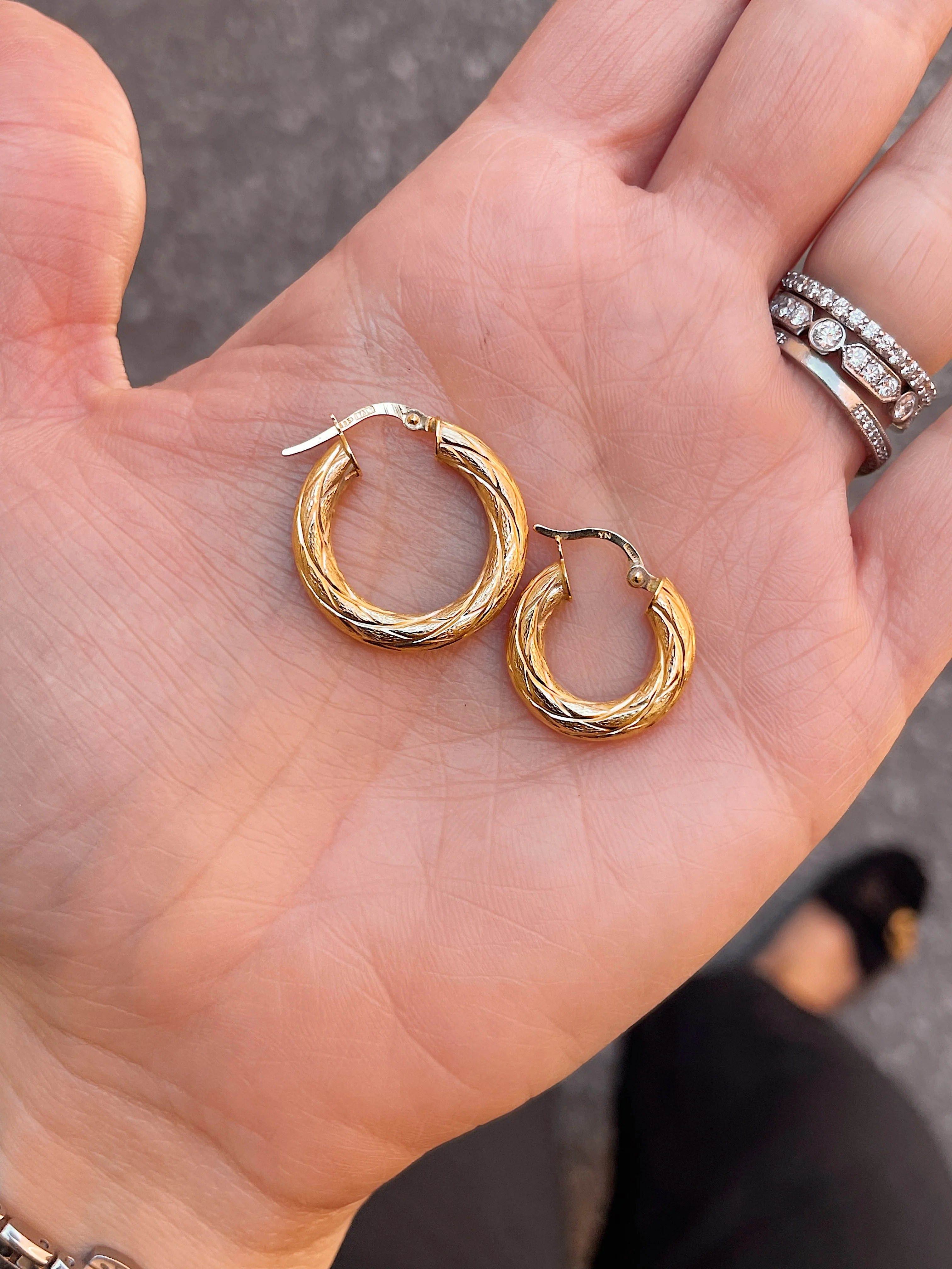 14k Yellow Gold Bark Hoops - Image 7