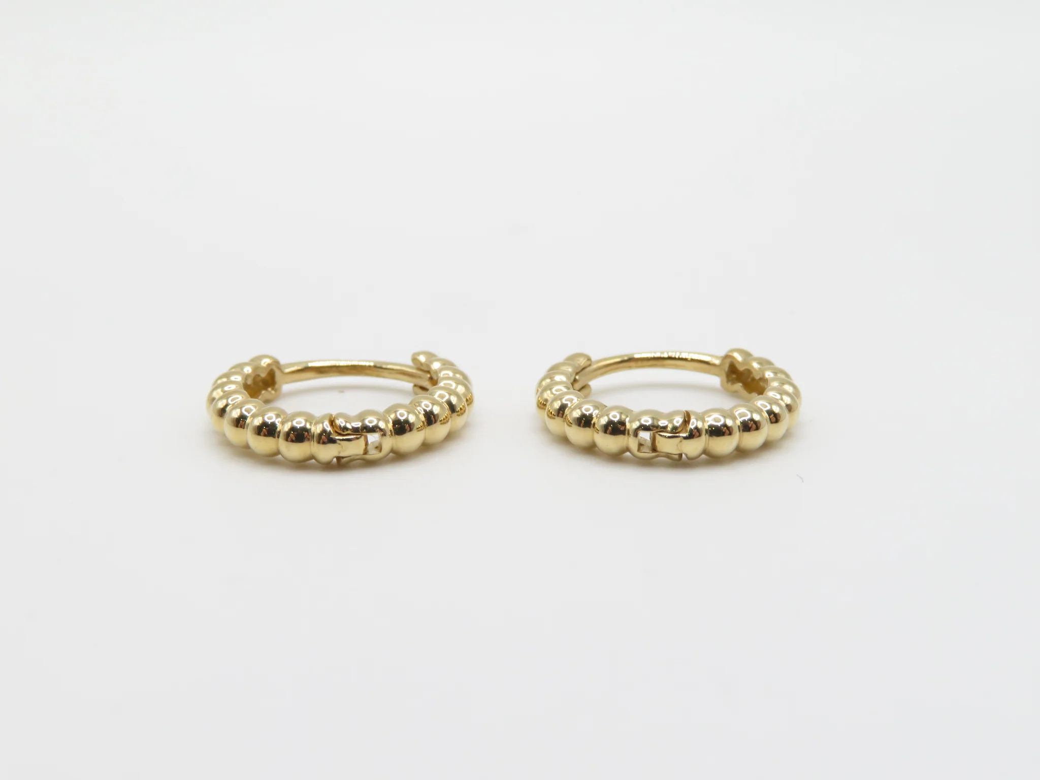 14k Yellow Gold Beaded Huggies - Image 8