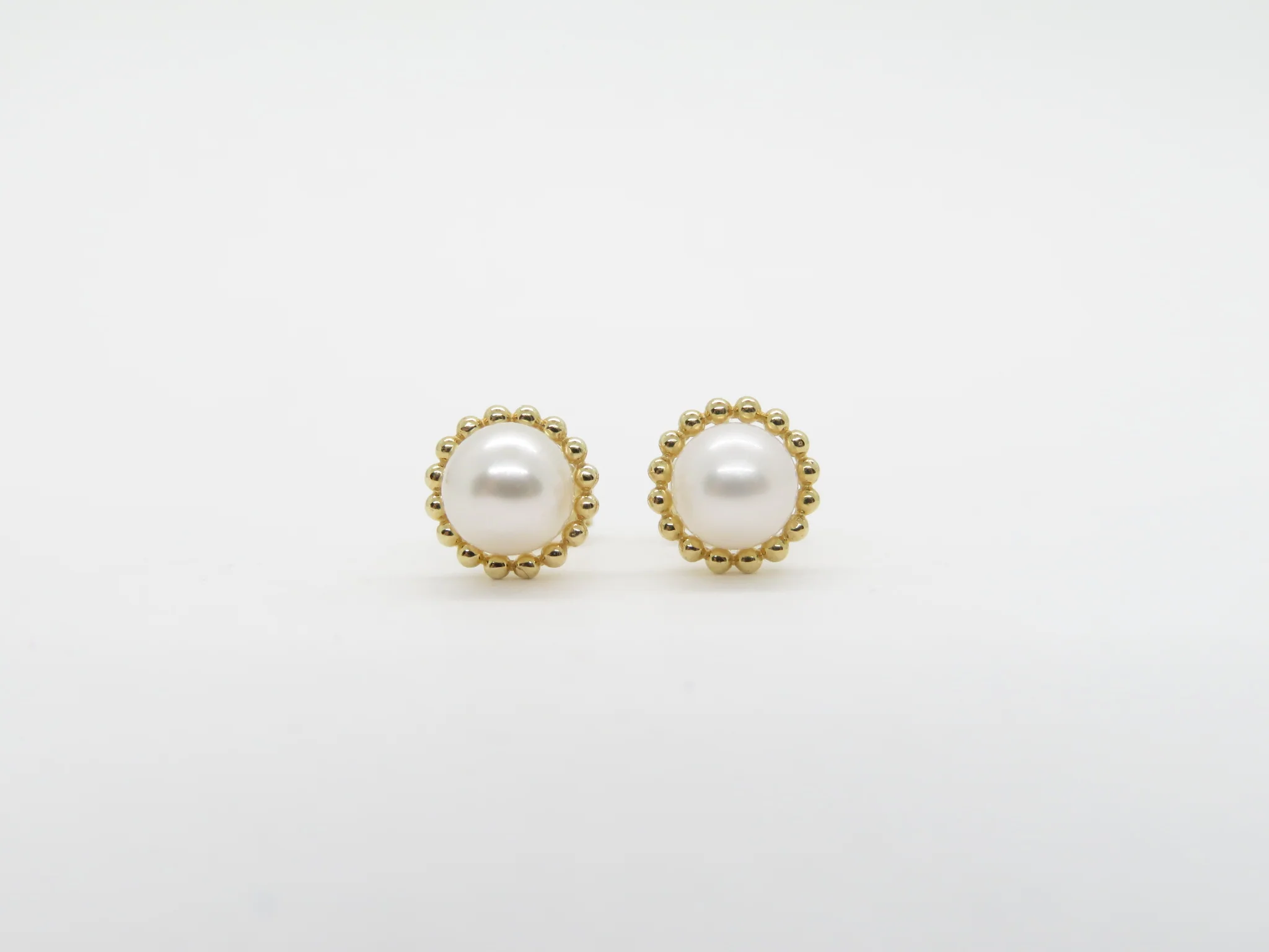 14k Yellow Gold Beaded Pearl Halo Earrings - Image 3