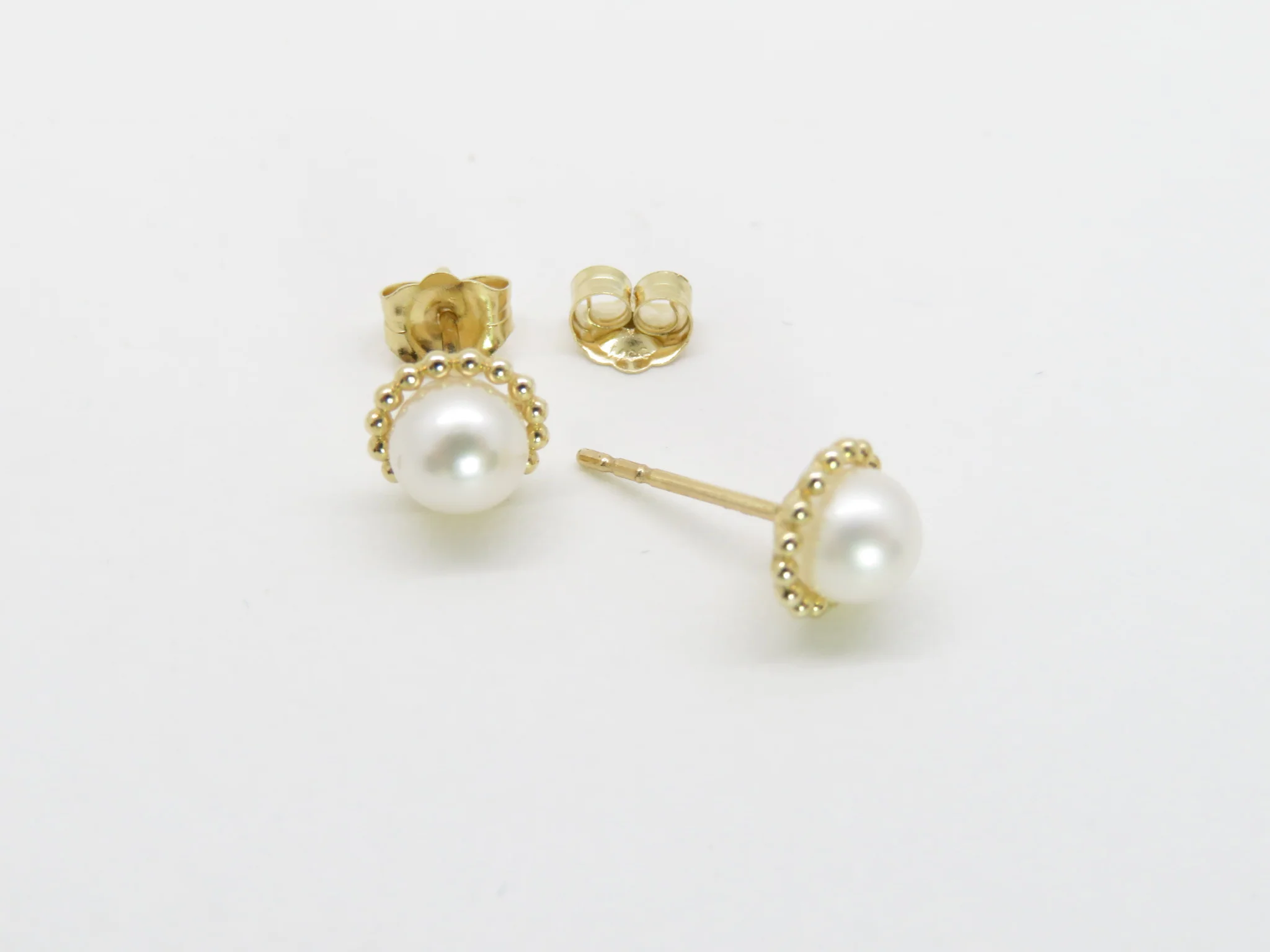 14k Yellow Gold Beaded Pearl Halo Earrings - Image 4