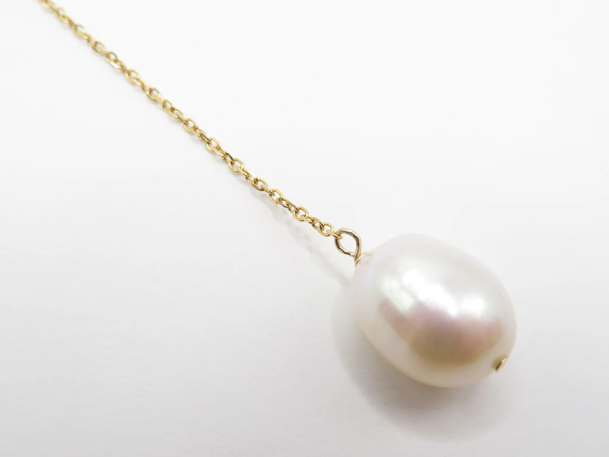 14k Yellow Gold Chain Drop Pearl Earrings - Image 3