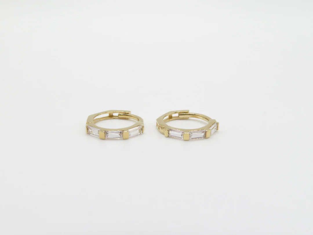 14k Yellow Gold CZ Baguette Huggie