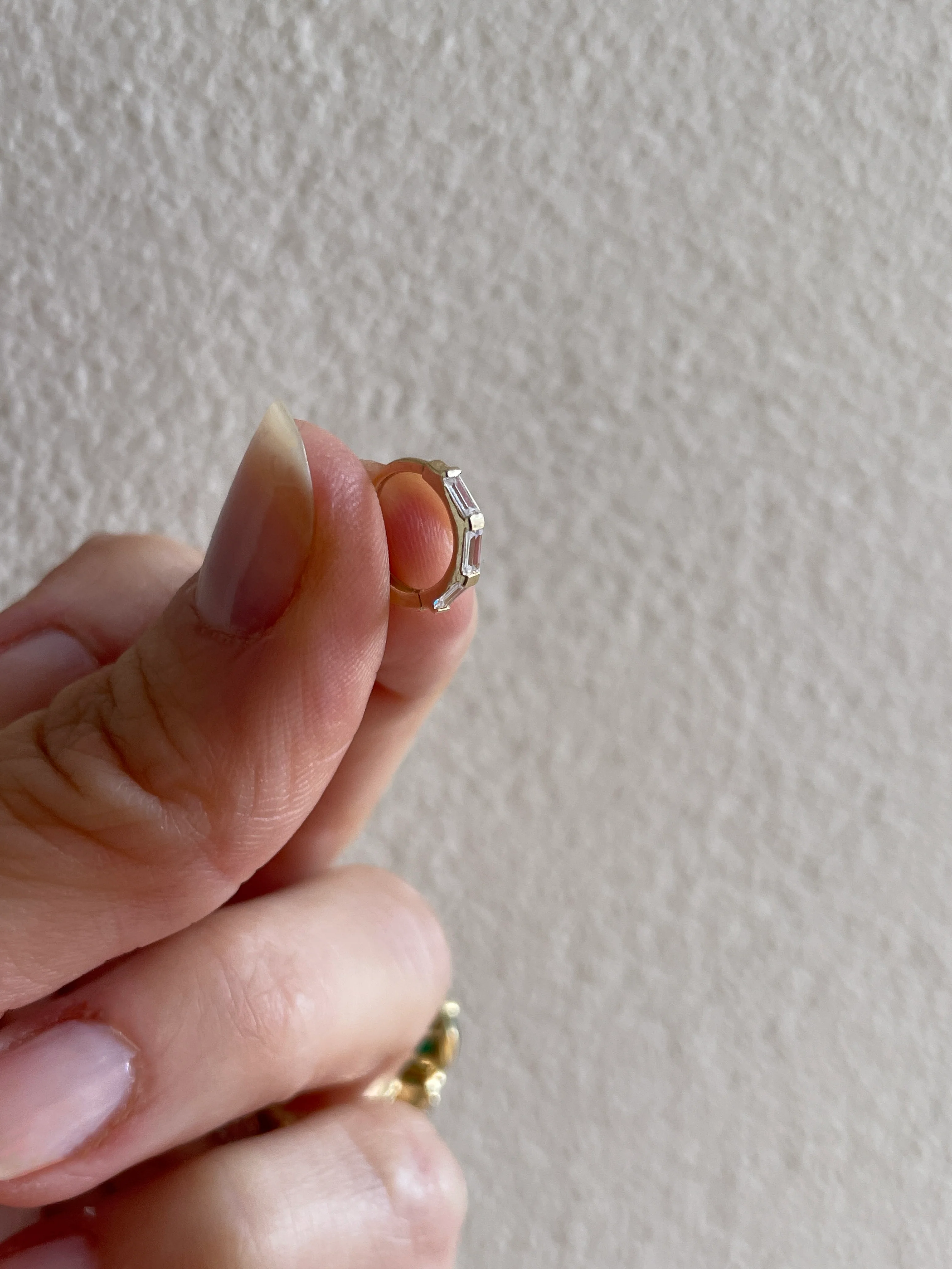 14k Yellow Gold CZ Baguette Huggie - Image 3