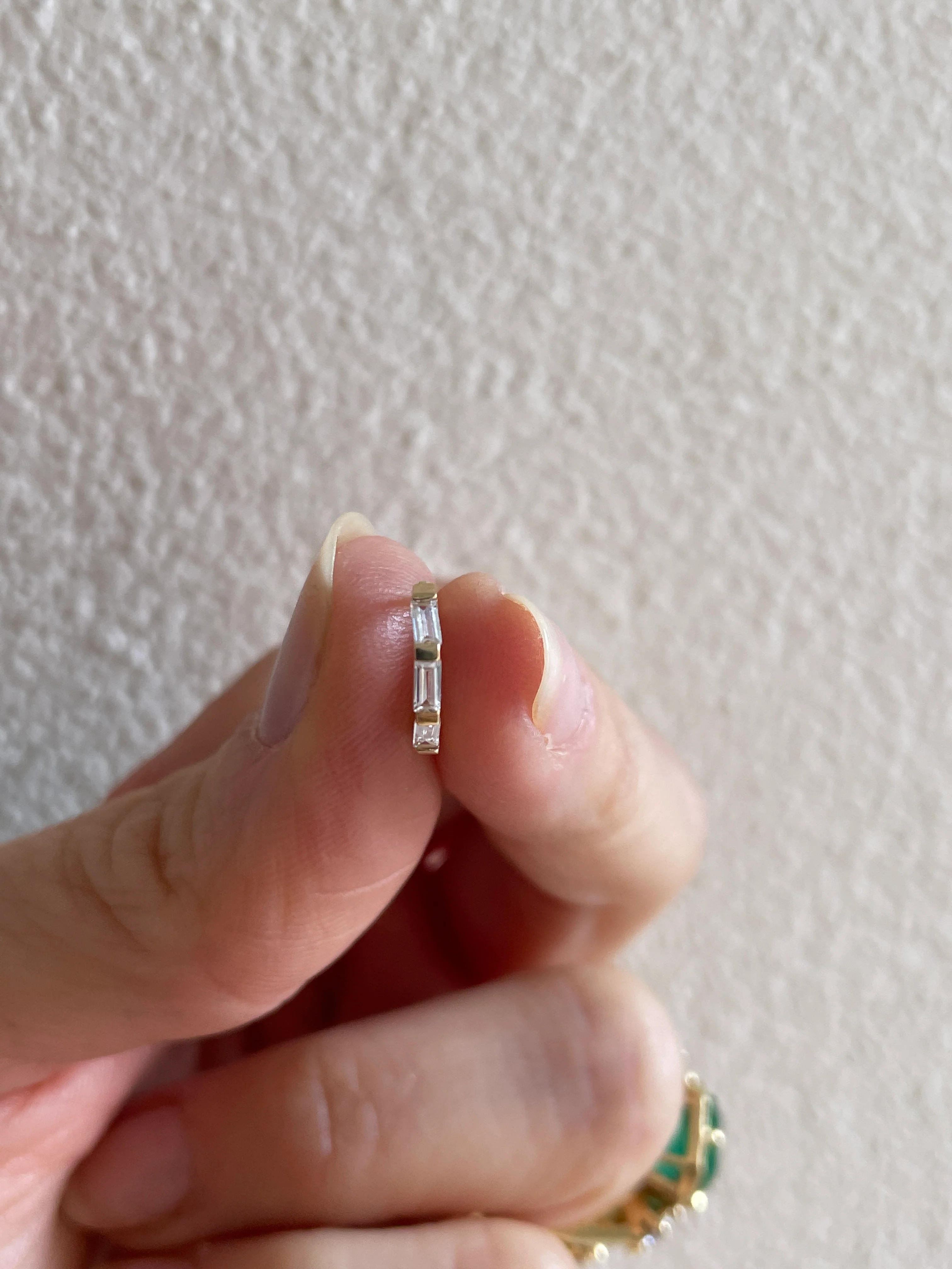 14k Yellow Gold CZ Baguette Huggie - Image 6