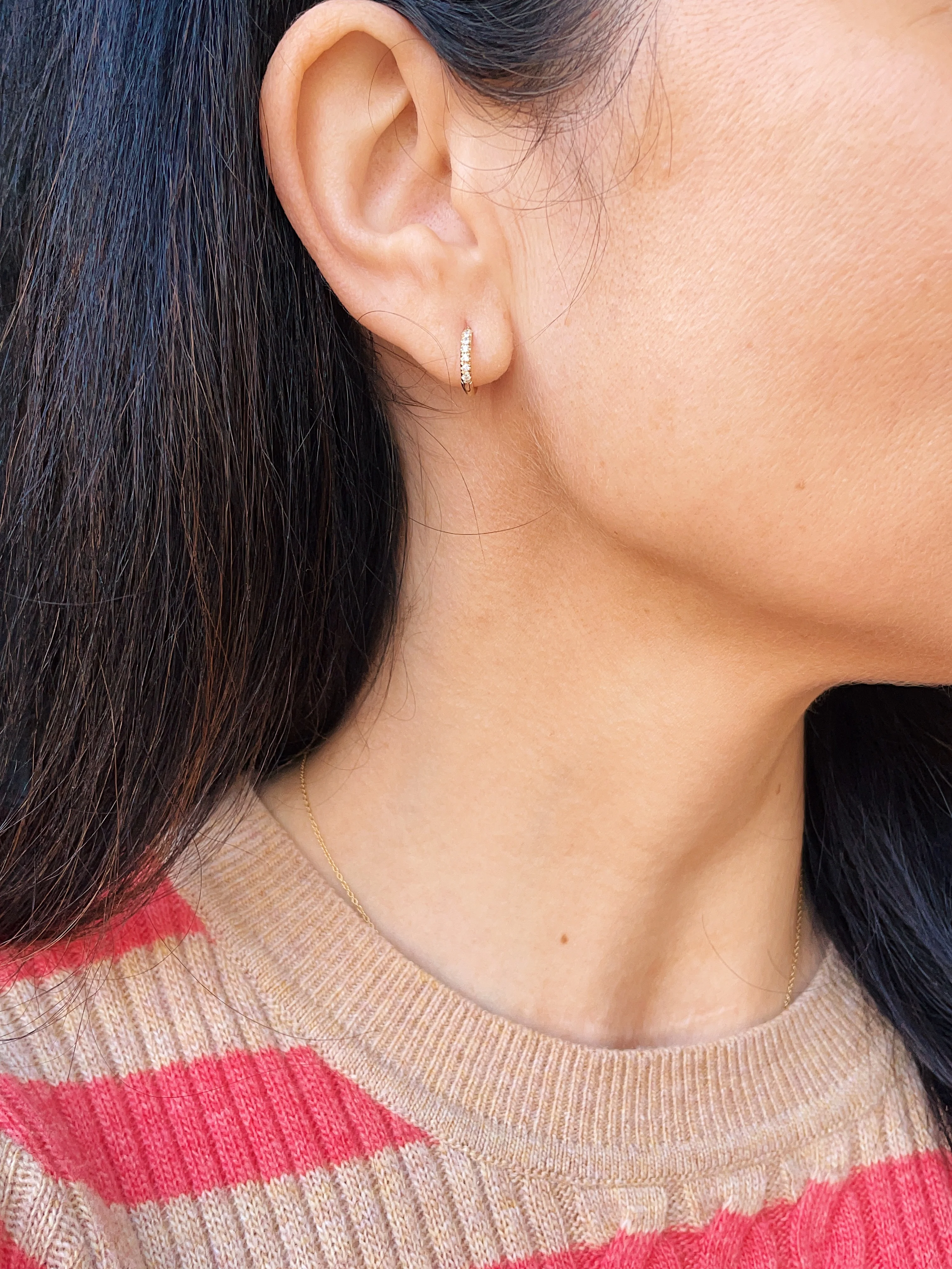 14k Diamond Mini Hoop Earrings - Image 5