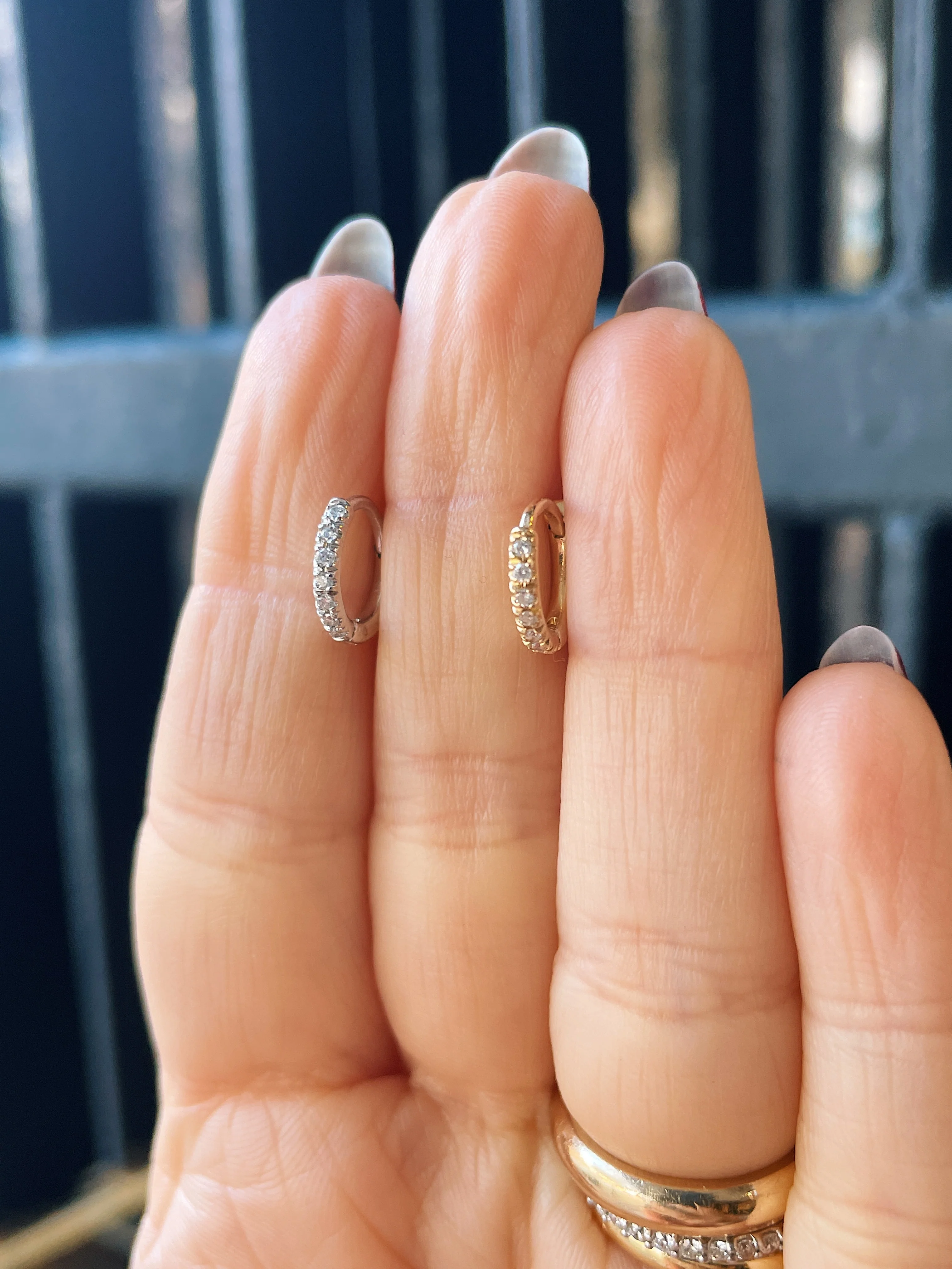 14k Diamond Mini Hoop Earrings - Image 9