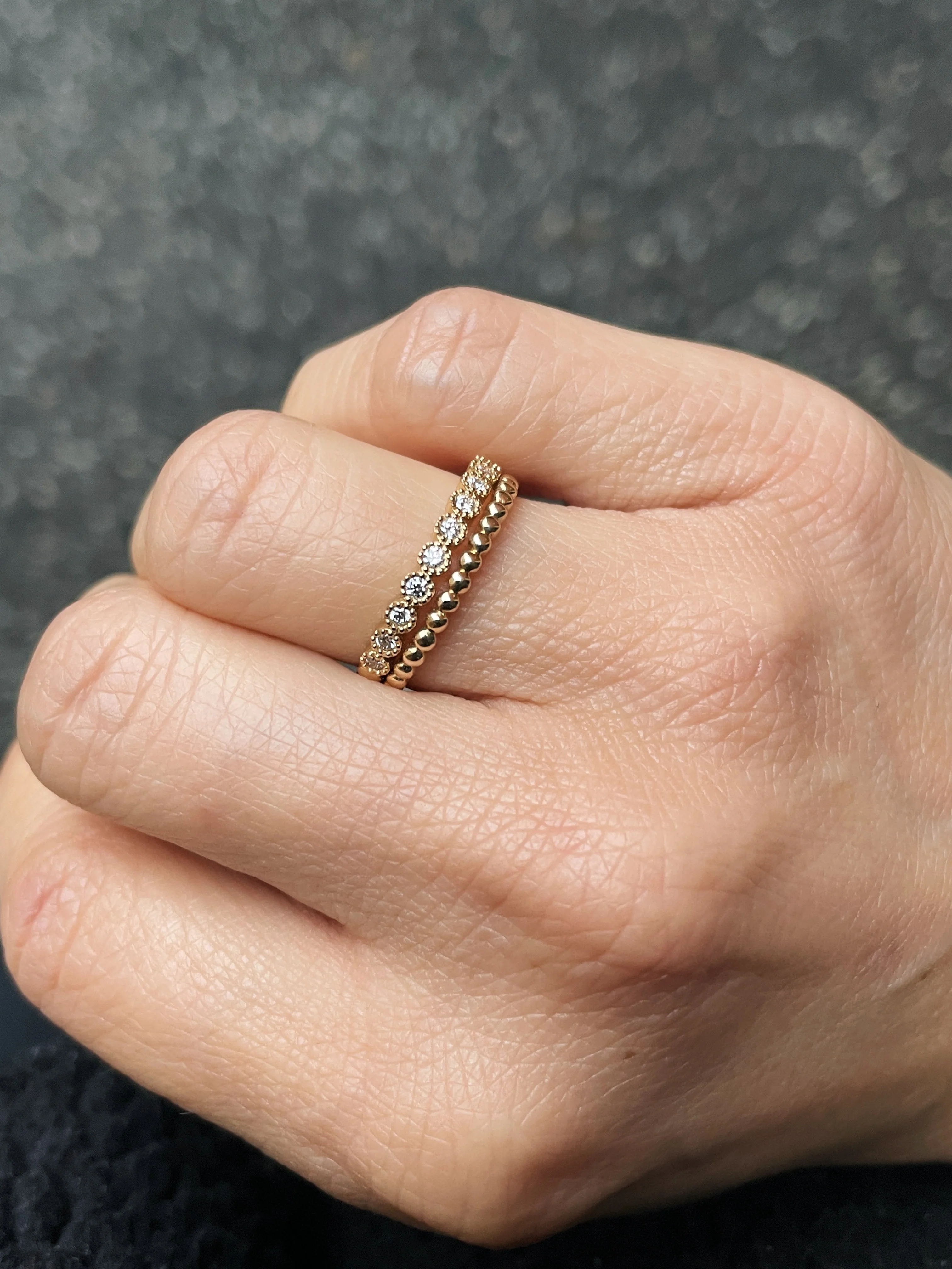 14k Yellow Gold Dual Stacking Diamond Band - Image 2