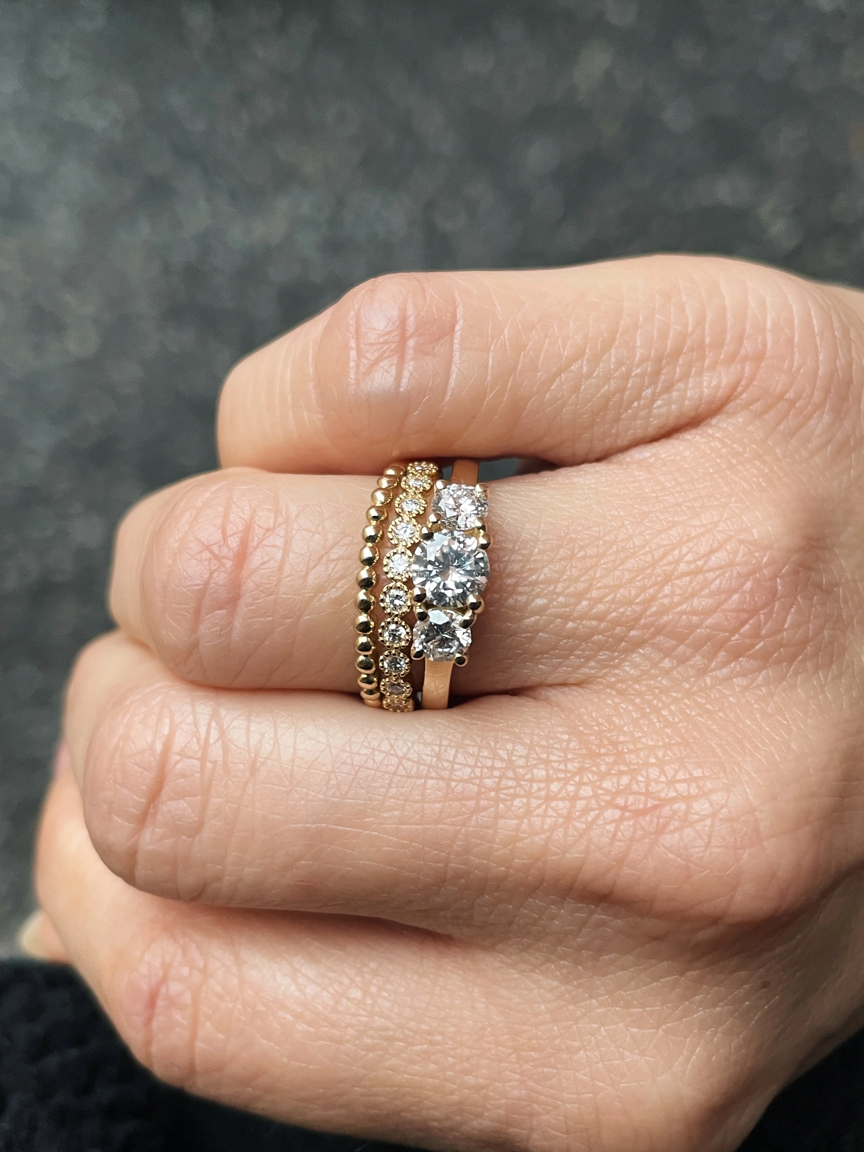 14k Yellow Gold Dual Stacking Diamond Band - Image 4