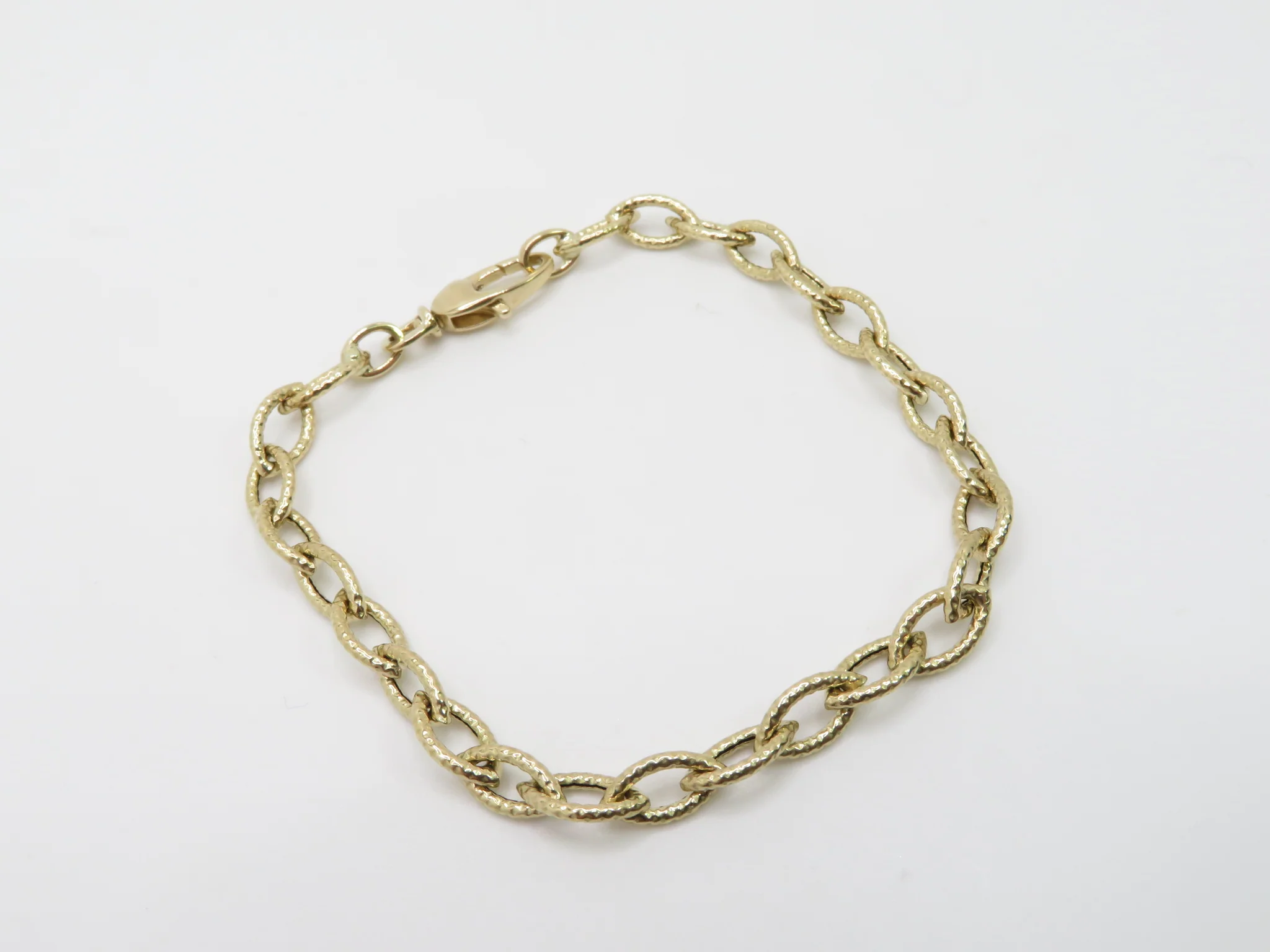 14k Yellow Gold Etched Marquise Link Bracelet - Image 6