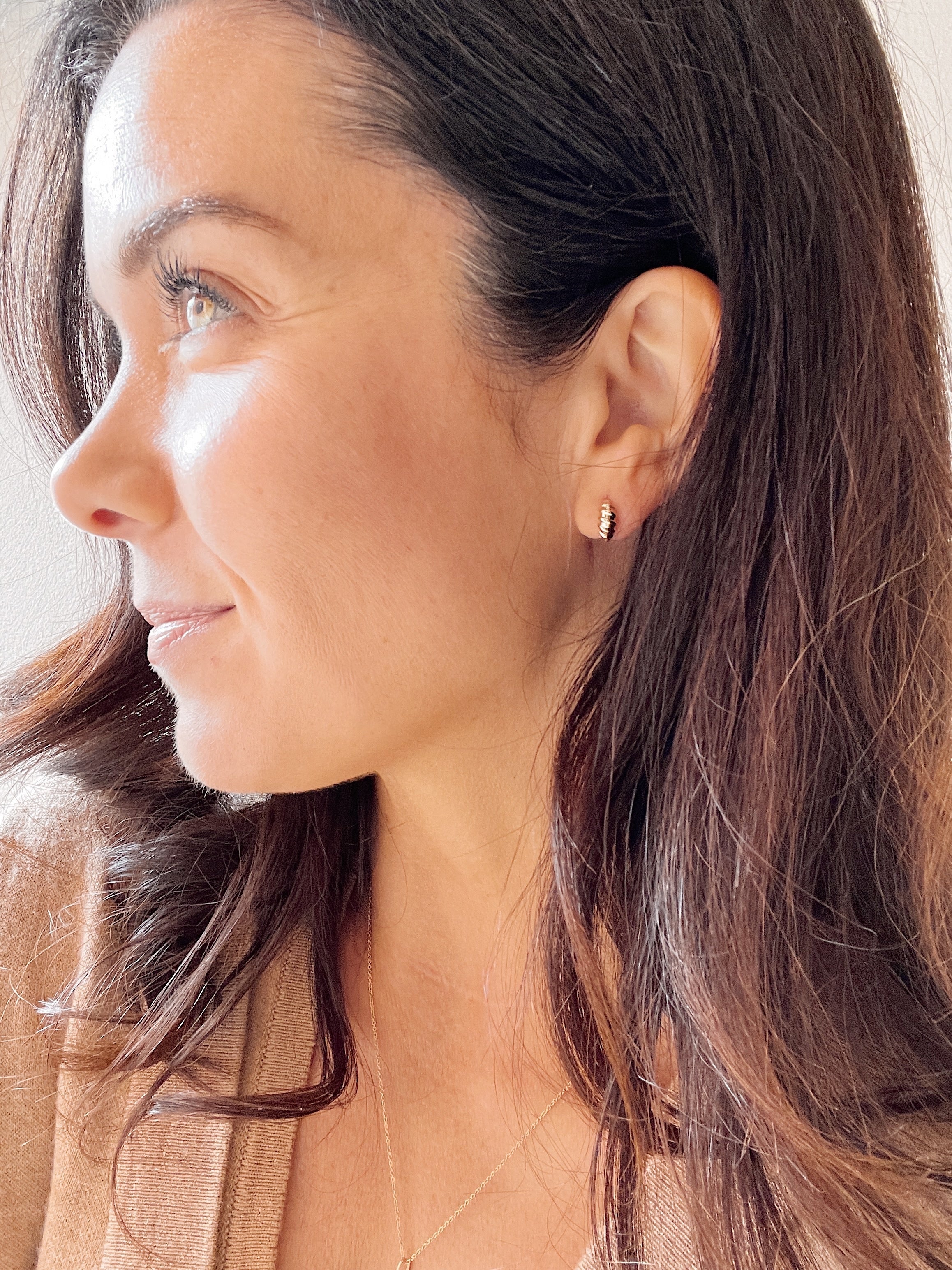 14k Yellow Gold Mini Croissant Earrings - Image 2