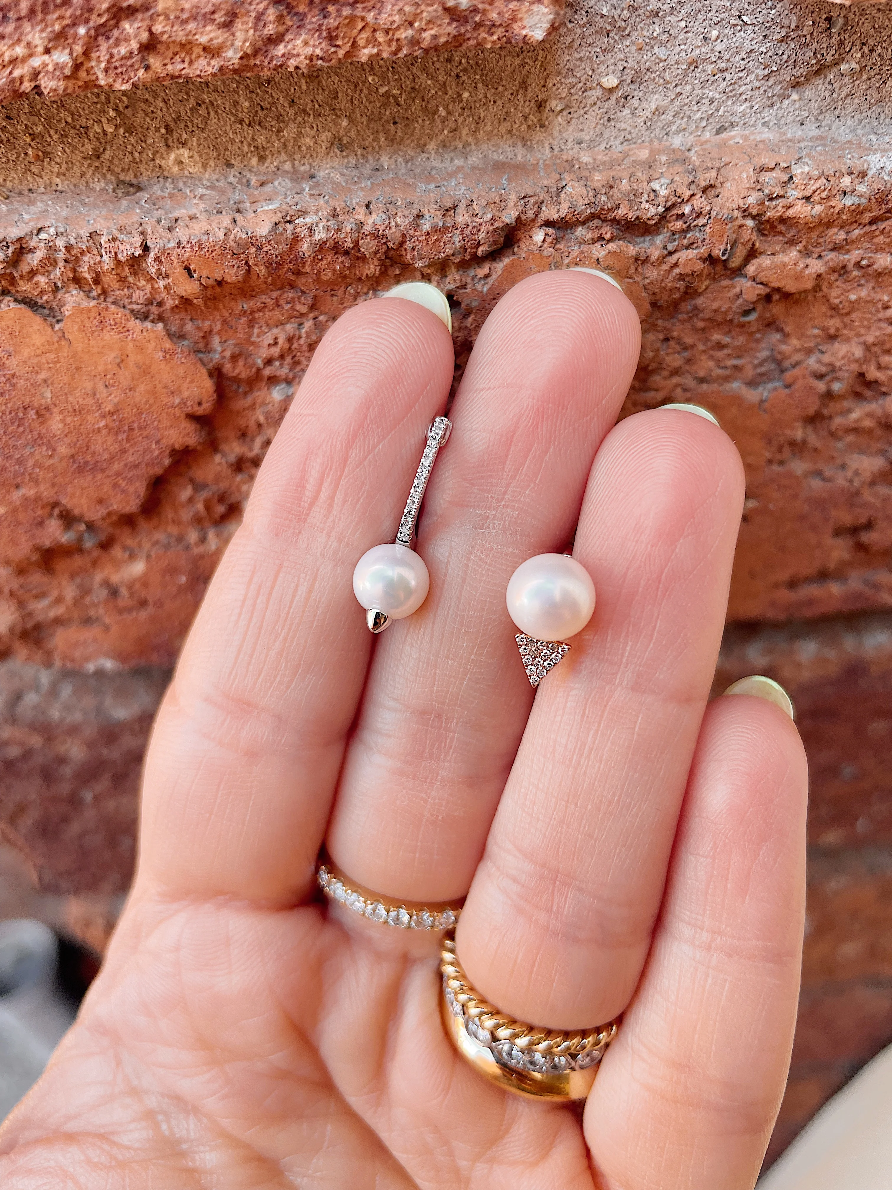14k Rose Gold Pearl Peak Studs - Image 3