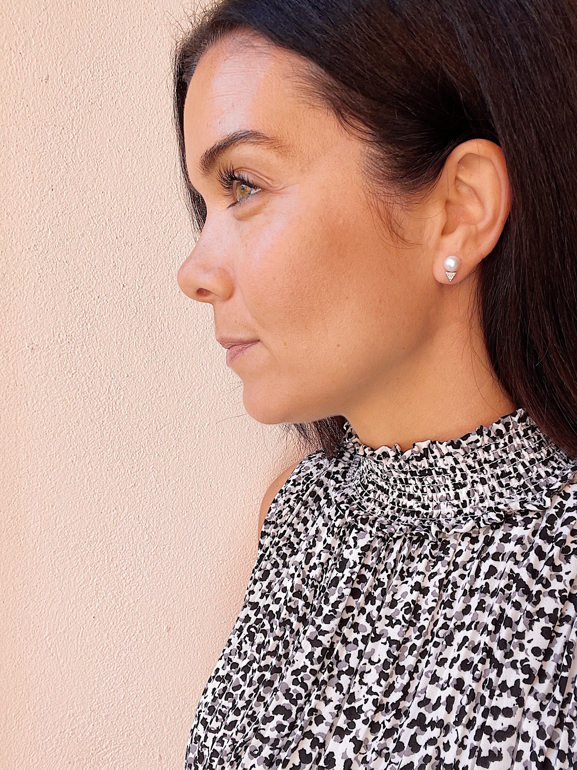14k Rose Gold Pearl Peak Studs - Image 4