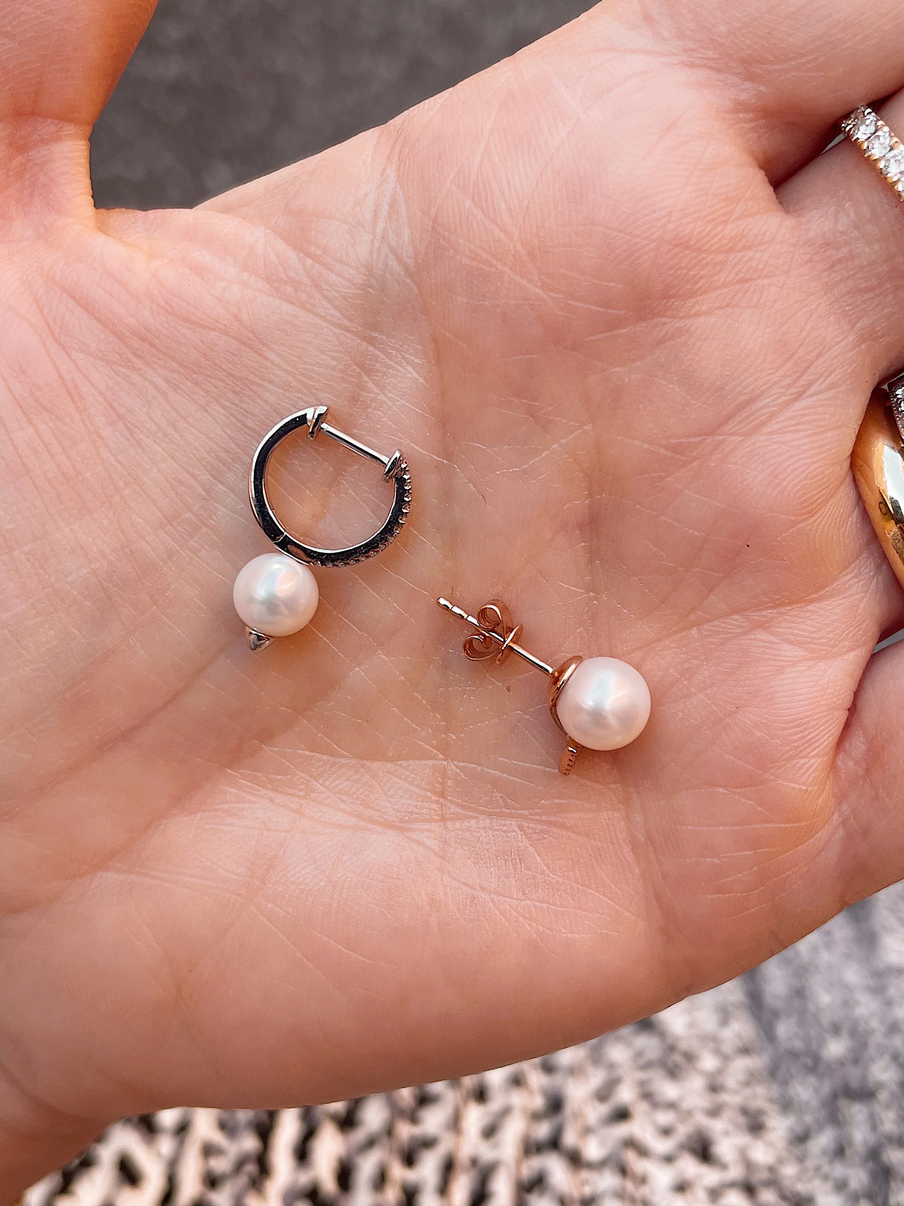 14k Rose Gold Pearl Peak Studs - Image 5
