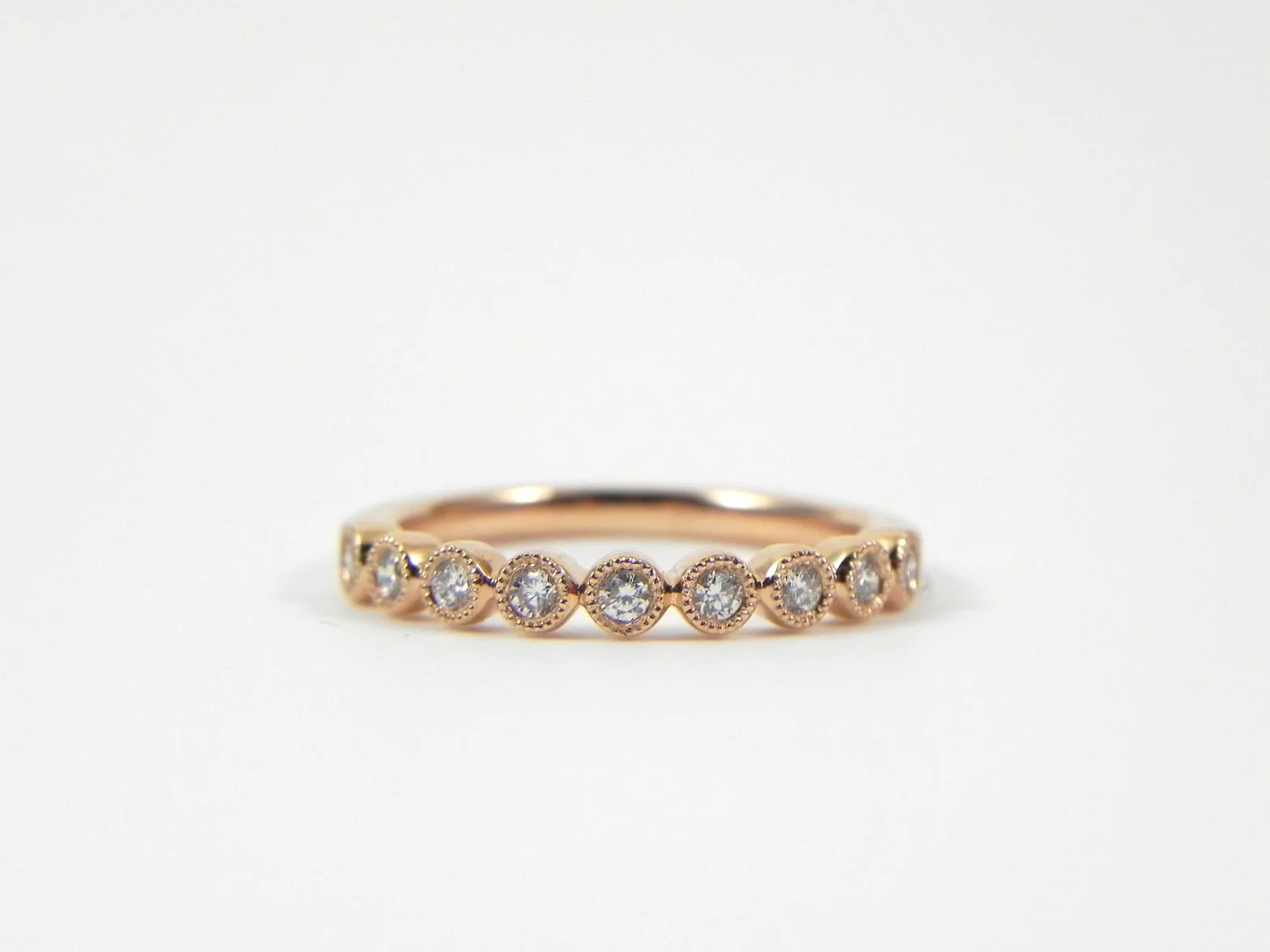 14k Rose Gold Round Milgrain Bezel Band