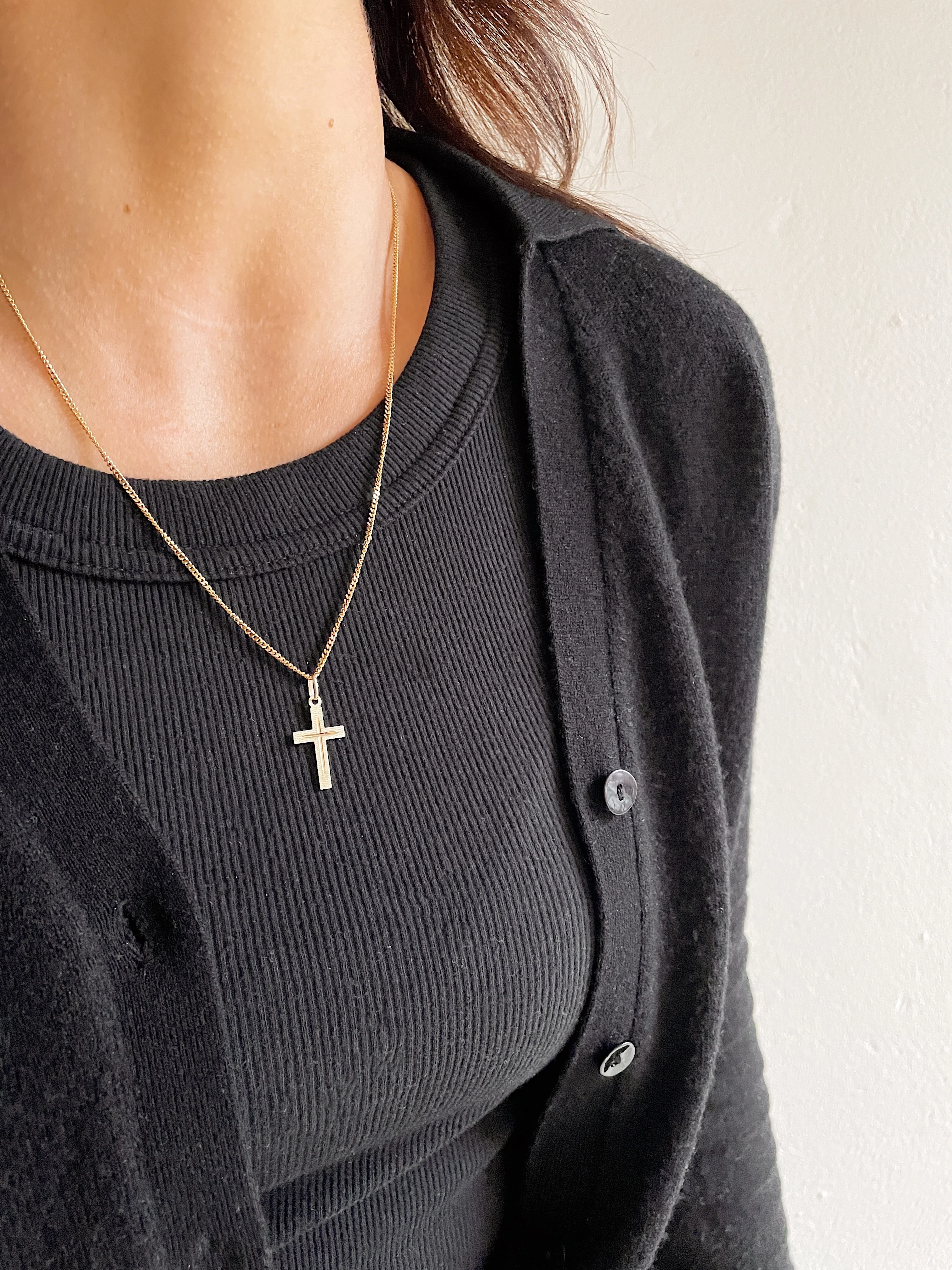14k Yellow Gold Spark Cross Pendant - Image 2