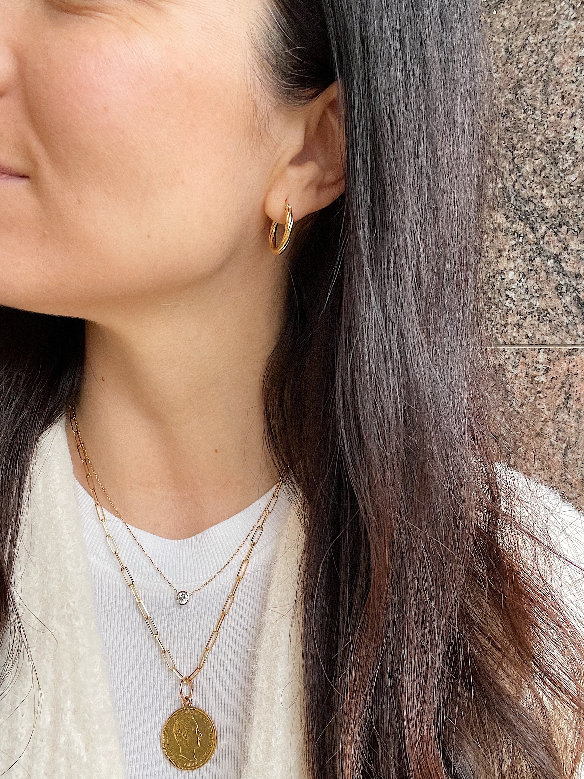14k Yellow Gold Twisted Hoops - Image 4