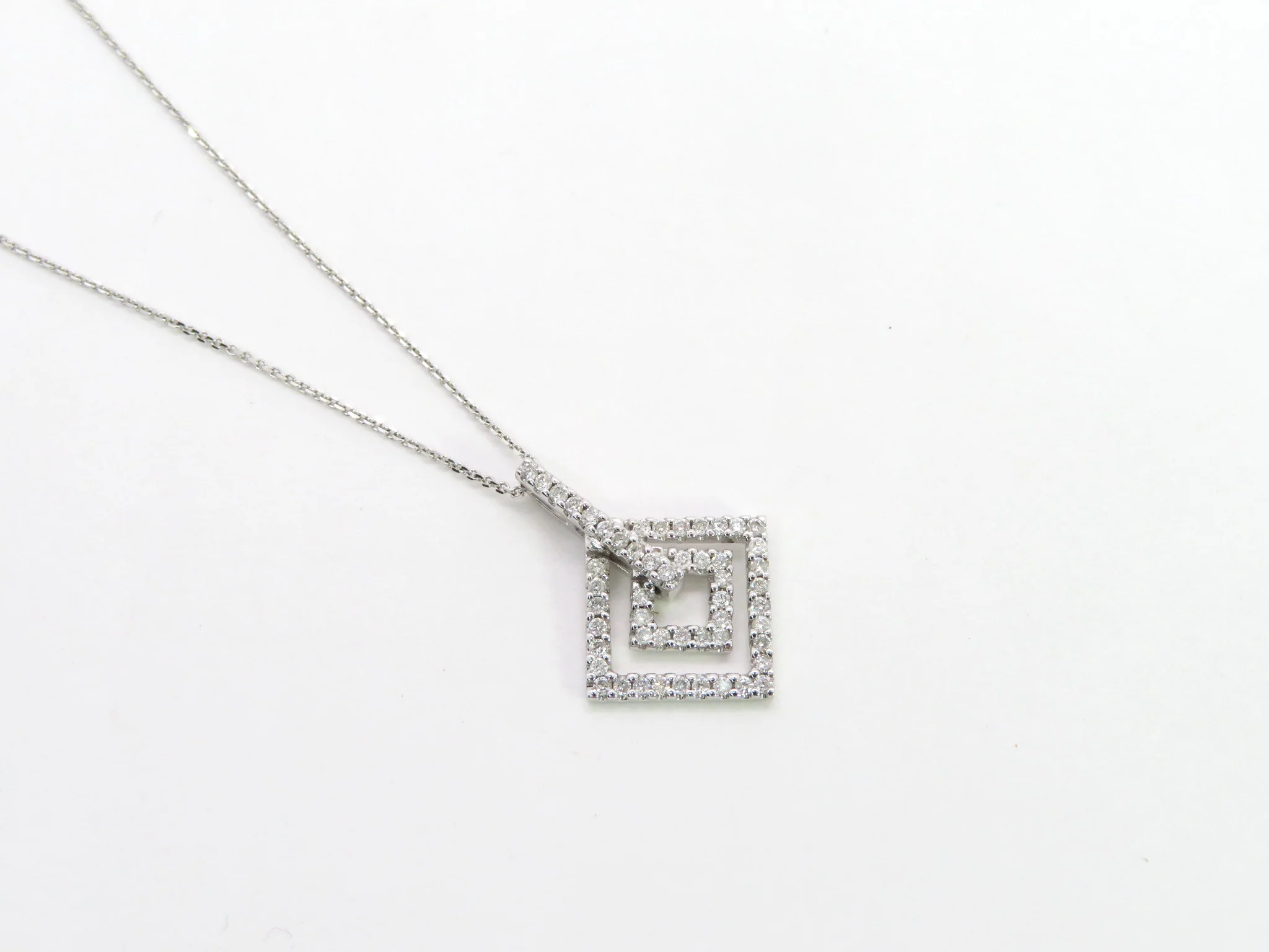 14k White Gold Double Diamond Square Necklace