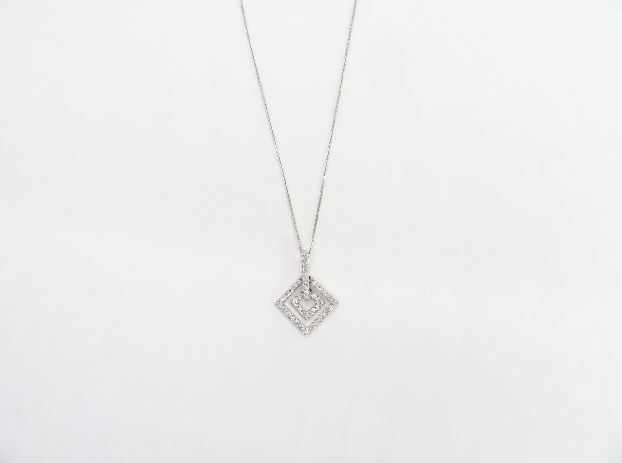 14k White Gold Double Diamond Square Necklace - Image 2