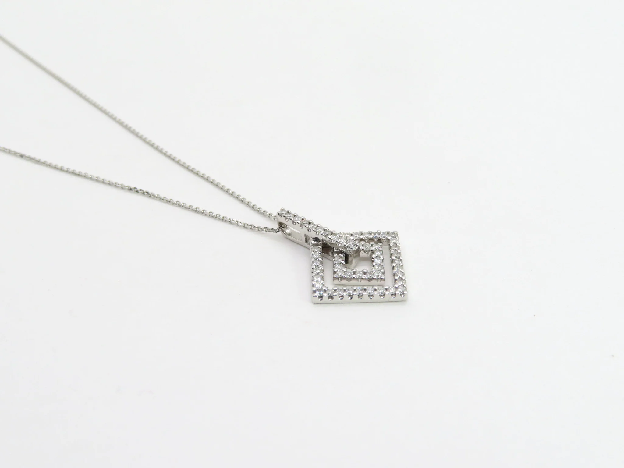 14k White Gold Double Diamond Square Necklace - Image 3